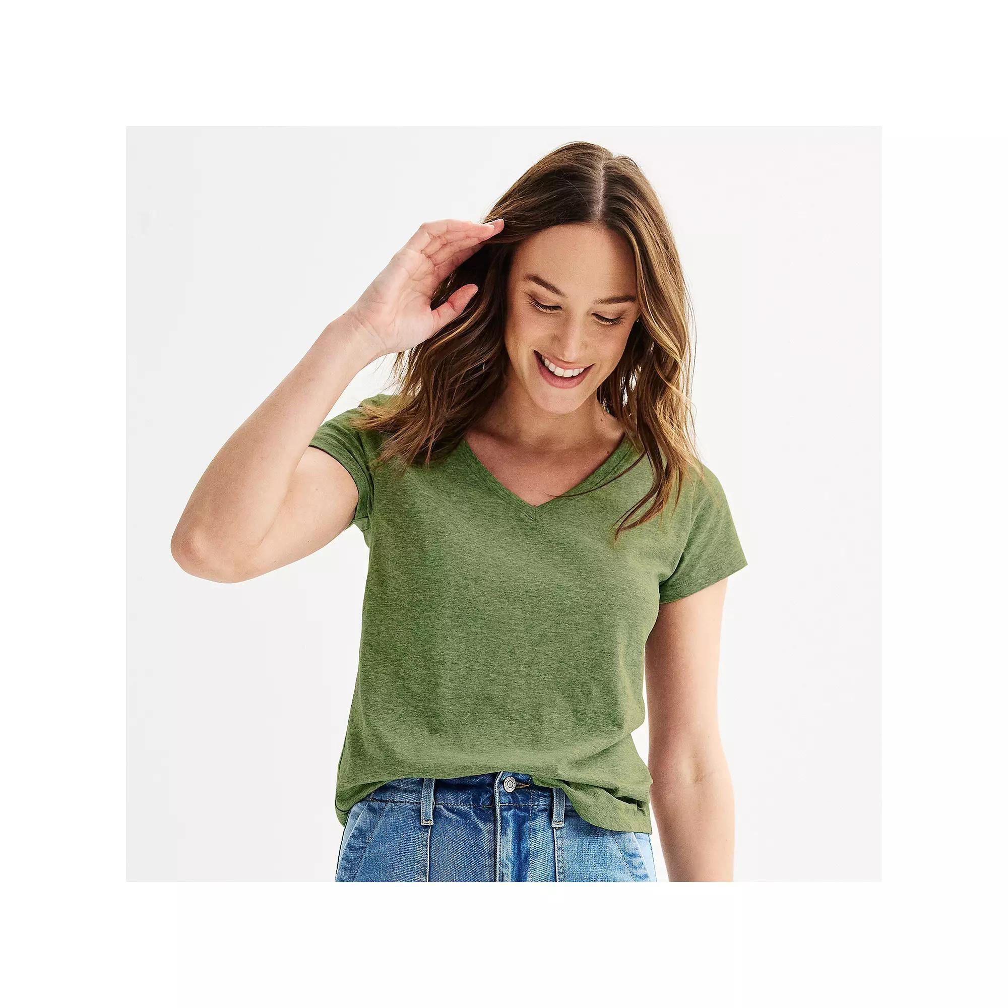 Petite Sonoma Goods For Life® Everyday Short Sleeve V-Neck Tee, Women's, Size: Small Petite, Grey Product Image