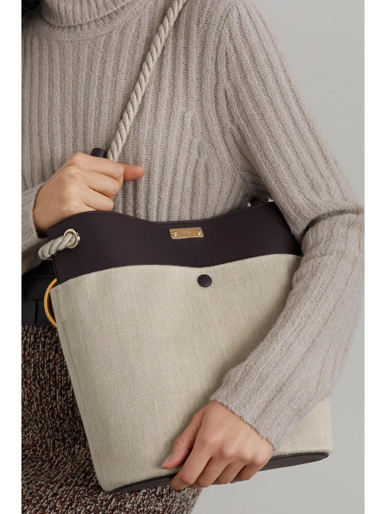 CHLOÉ Chloe Key Medium Linen & Leather Bucket Bag In Grey Product Image