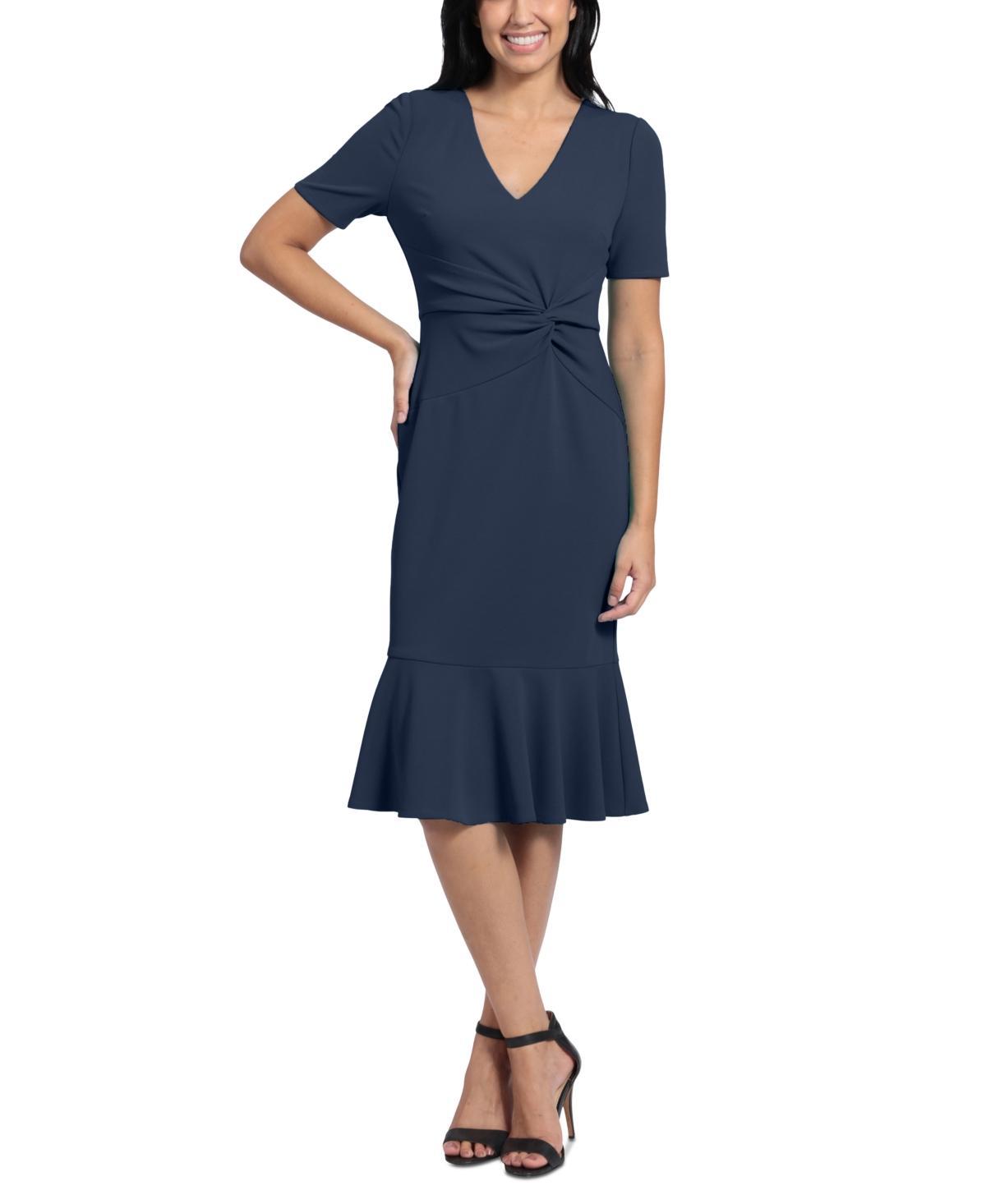 Women's London Times Flounce Midi Twist Dress, Size: 10, Blue Atoll Product Image