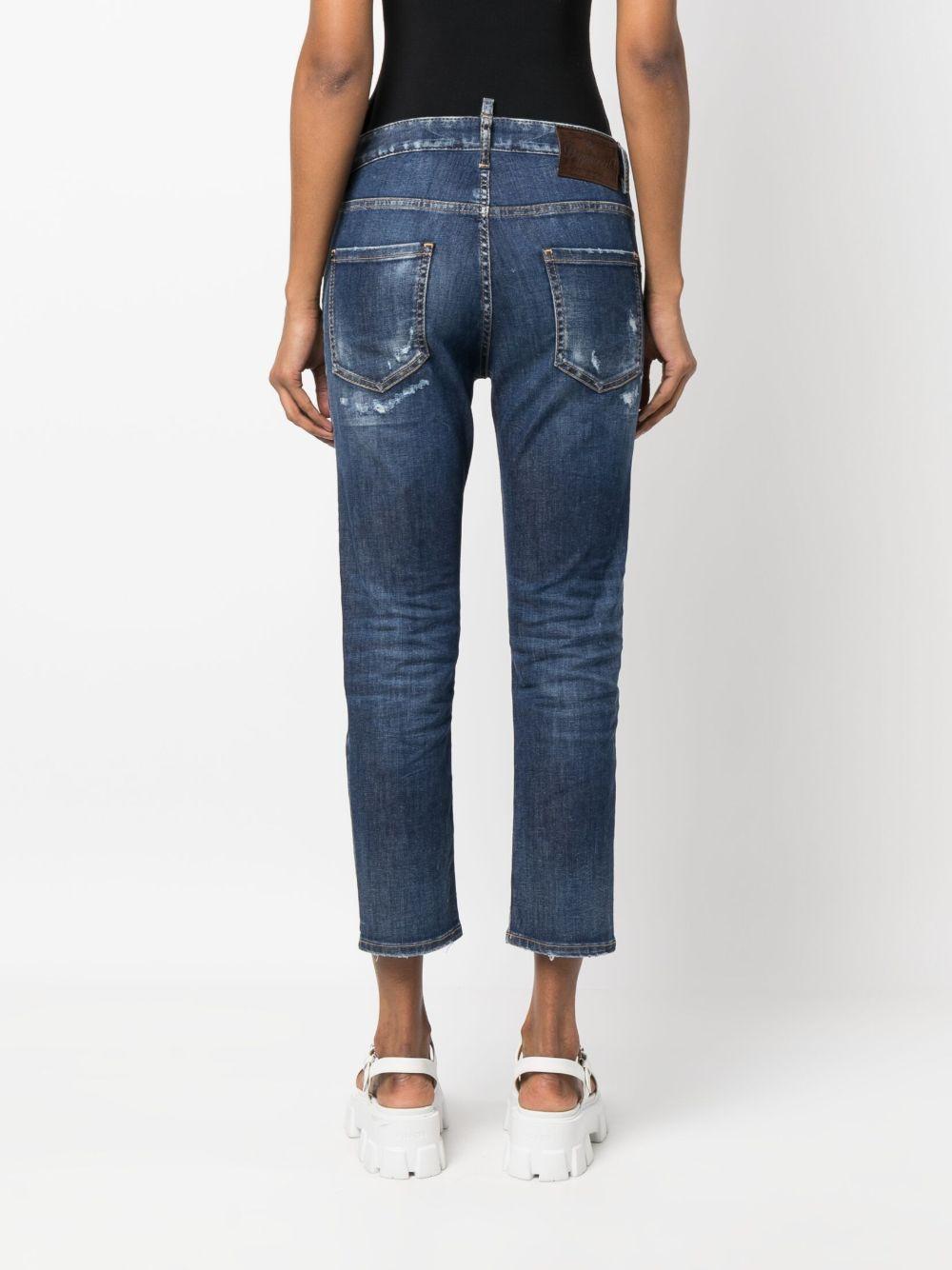 distressed logo-patch cropped jeans Product Image