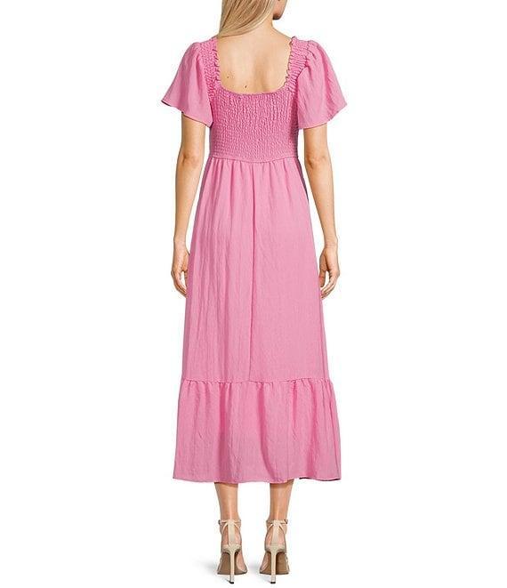 Blu Pepper Flutter Sleeve Smocked V-Neck Midi Dress Product Image