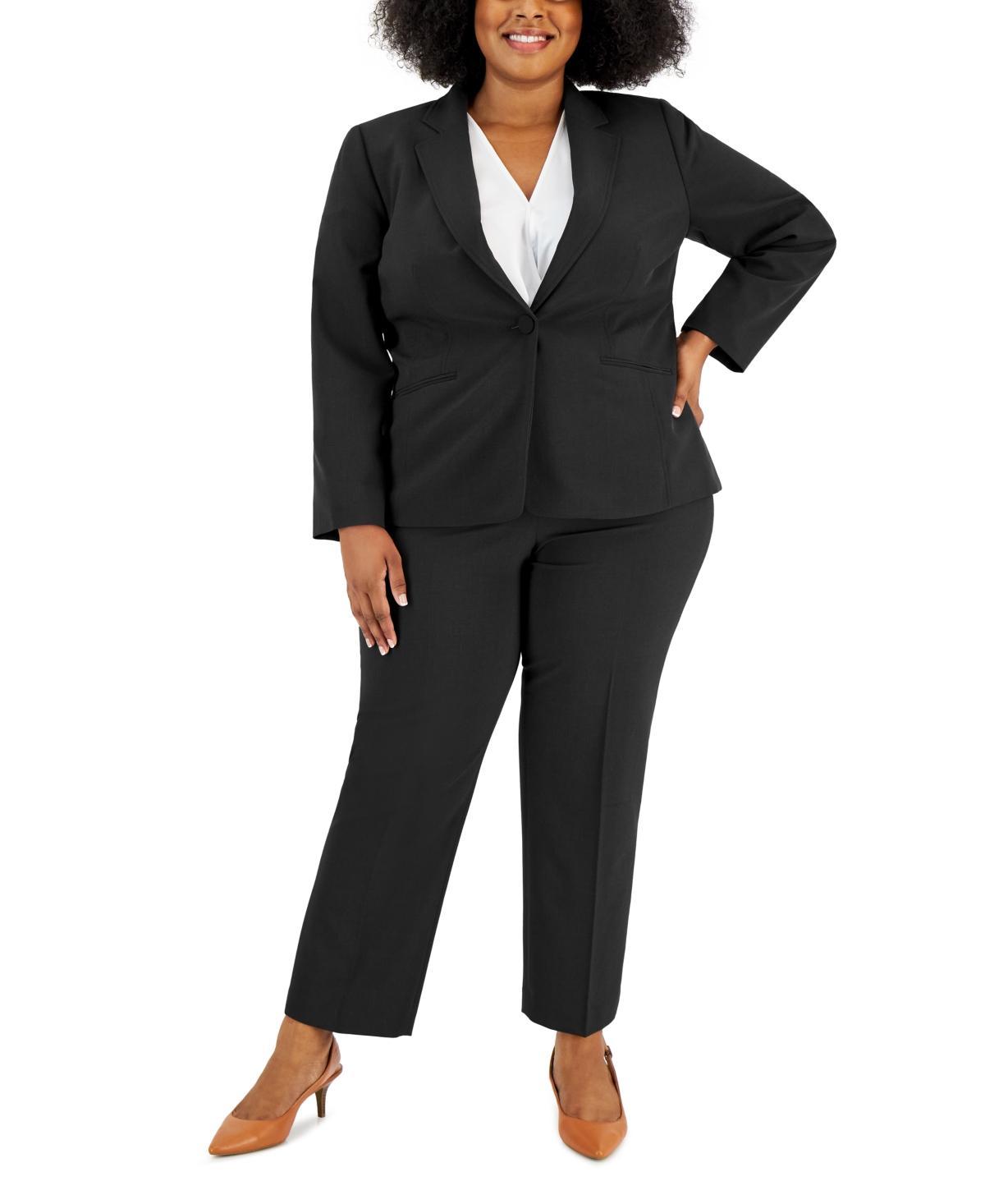 Le Suit Plus Womens Notched-Lapel Blazer Pants Suit Product Image
