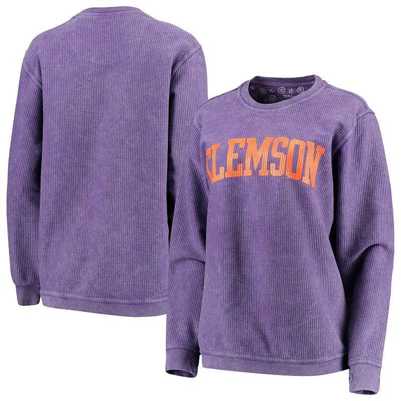 Womens Pressbox Clemson Tigers Comfy Cord Vintage Wash Basic Arch Pullover Sweatshirt Product Image