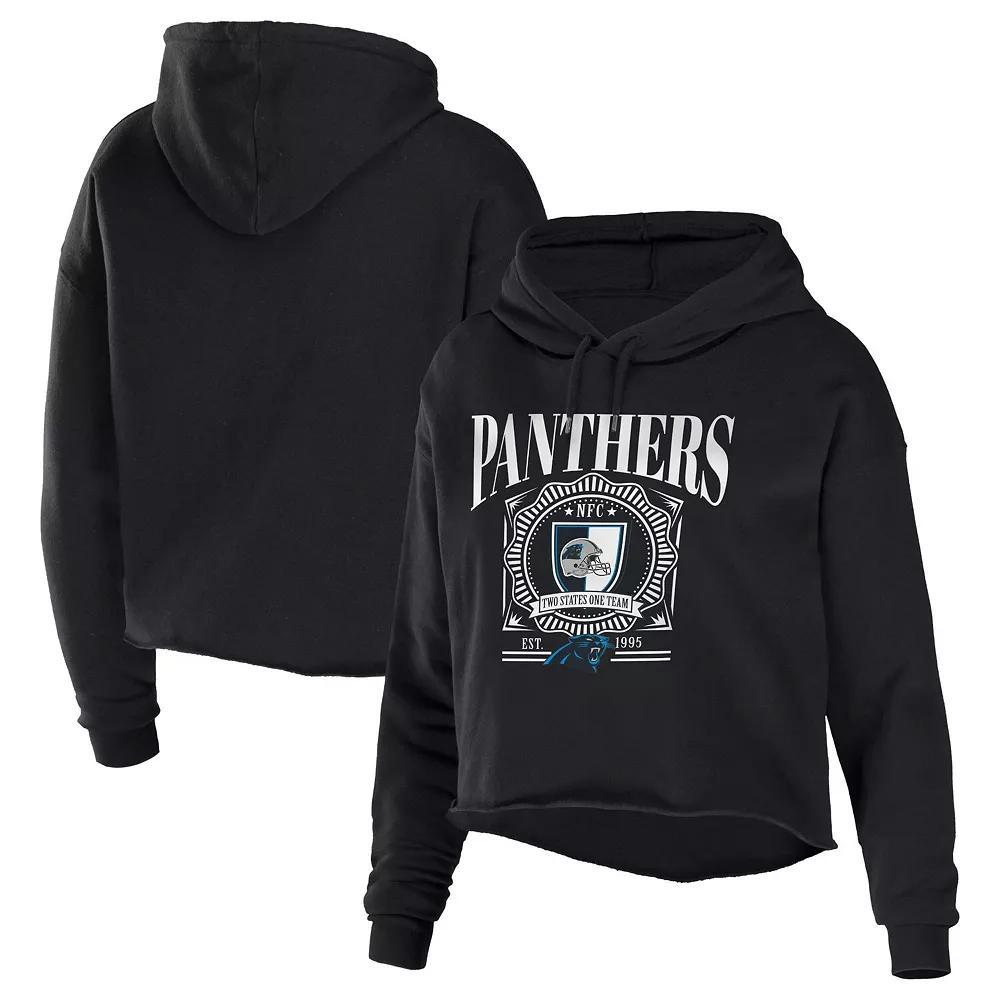Women's WEAR by Erin Andrews Black Carolina Panthers Cropped Sponge Fleece Pullover Hoodie, Size: Medium Product Image