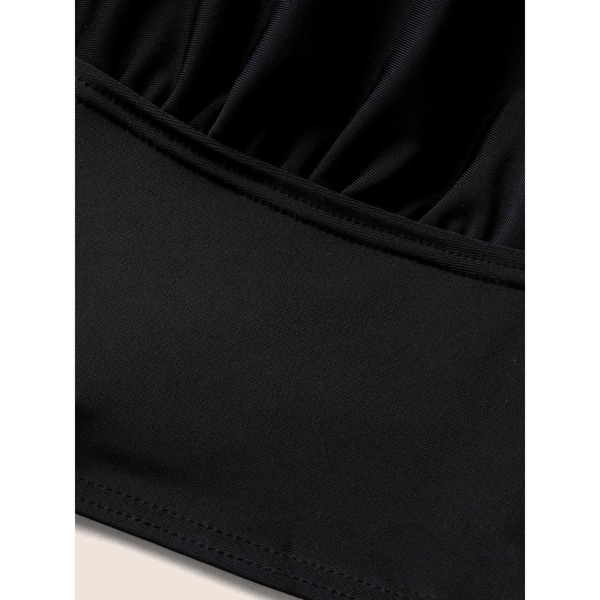 Plus Size Solid Cut Out Adjustable Straps Swim Top Women's Swimwear Black Beach Non High stretch Skinny Overlap Collar Curve Swim Tops BloomChic 18-20/2X Product Image