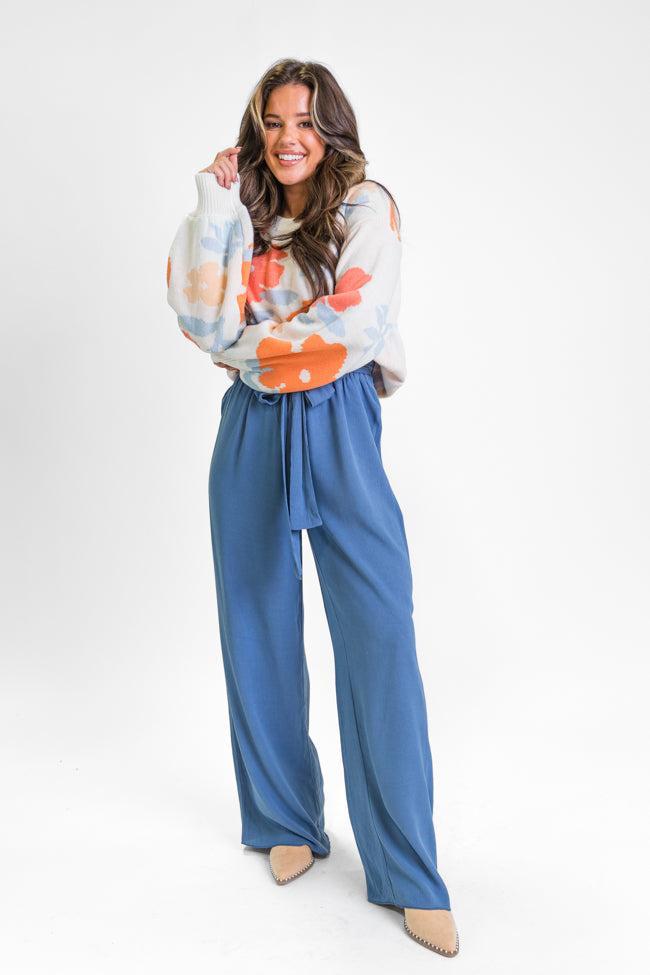 From My Heart Navy Waist Tie Belt Pants FINAL SALE Product Image