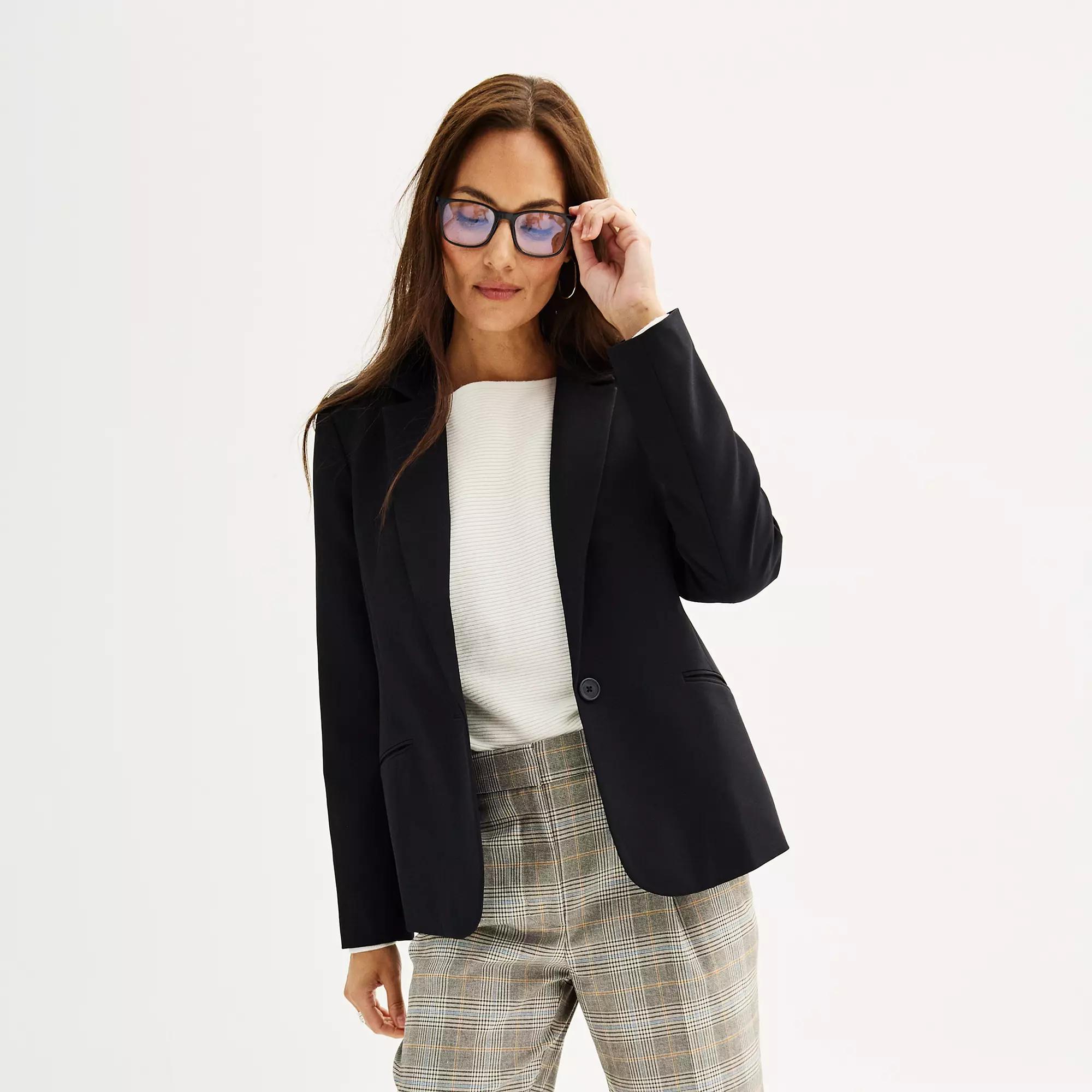 Petite Nine West Classic Single Button Blazer, Womens Product Image