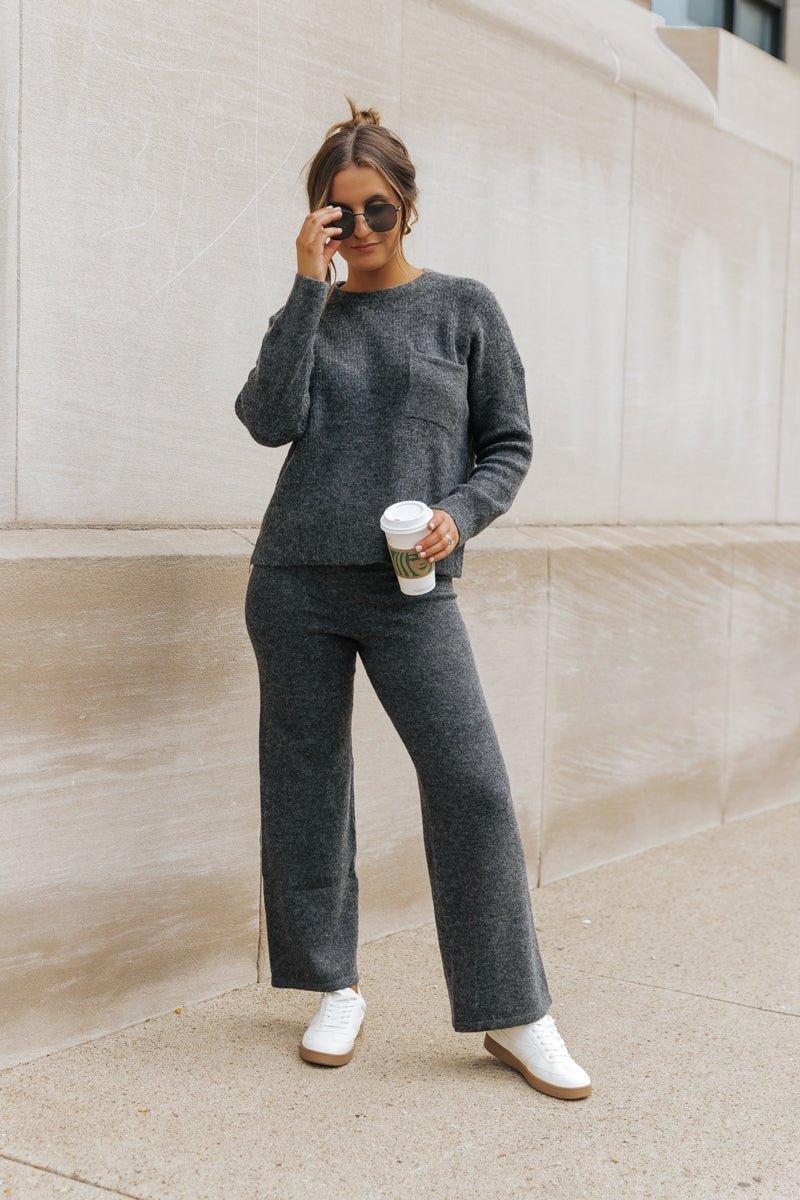 Comfy Lounge Sweater Pants - Charcoal - FINAL SALE Product Image