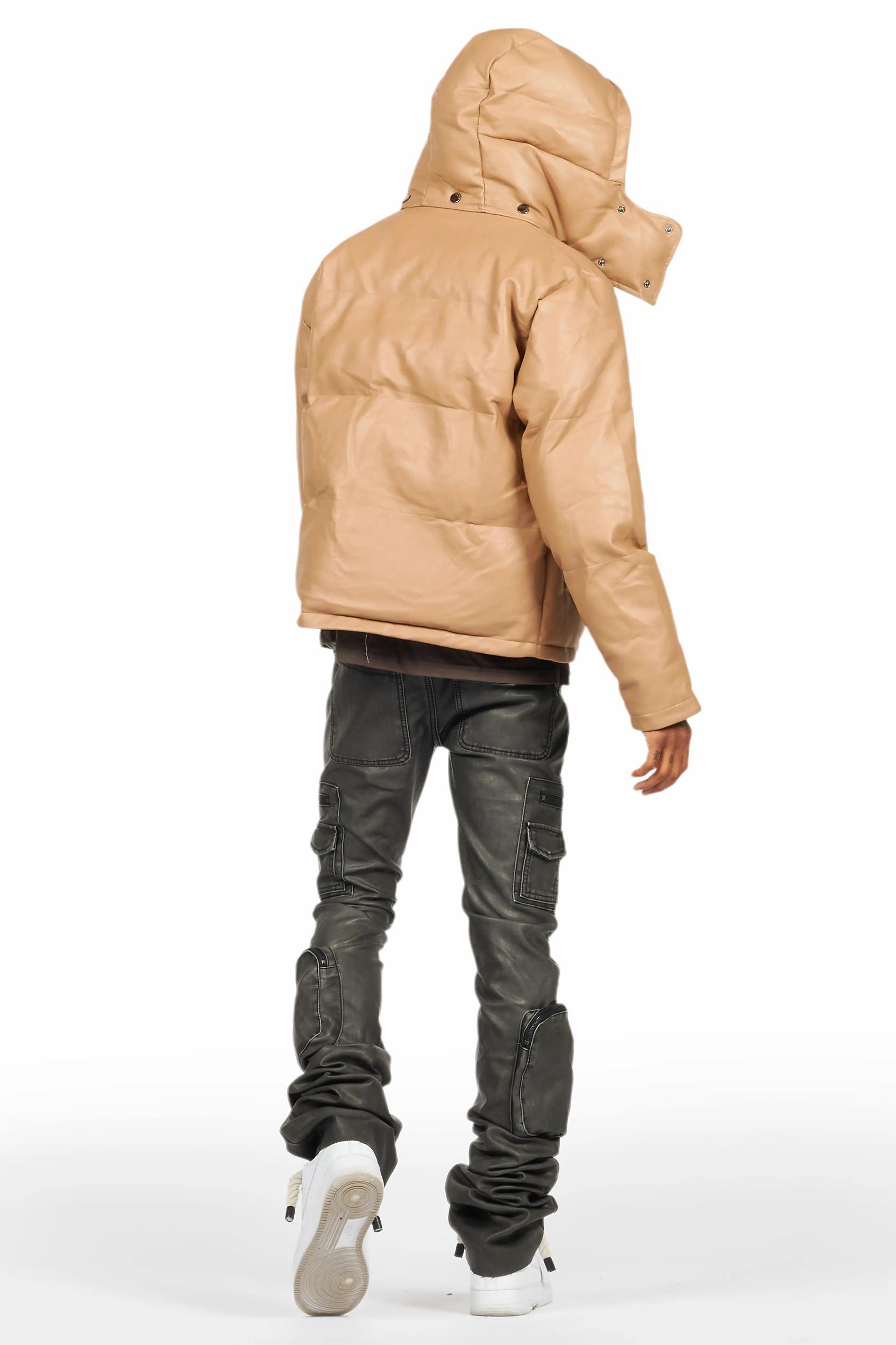 Sutton Distressed Black PU Super Stacked Flare Jean Male Product Image