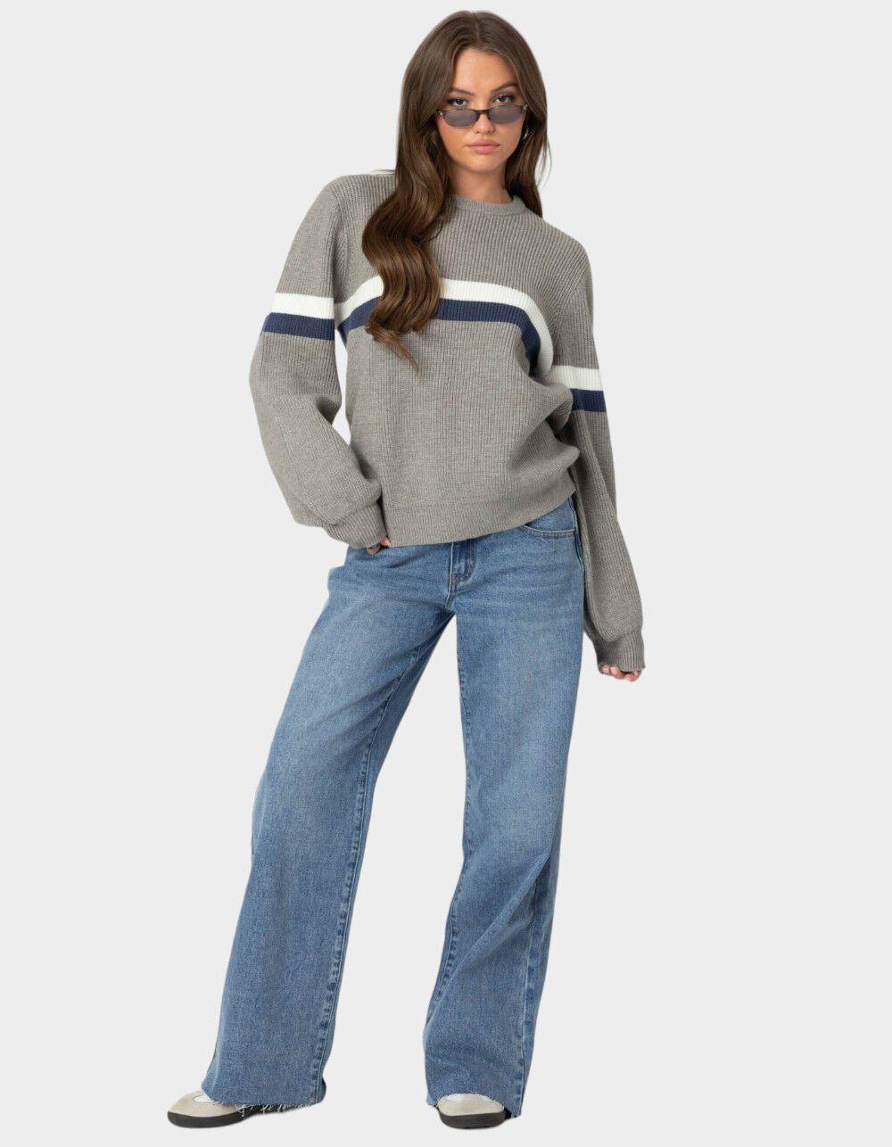 EDIKTED Nautical Striped Oversized Sweater - GRAY Product Image