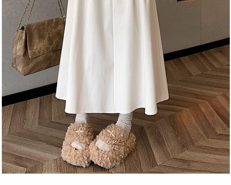 High Waist Plain Pleated Corduroy Midi A-Line Skirt Product Image
