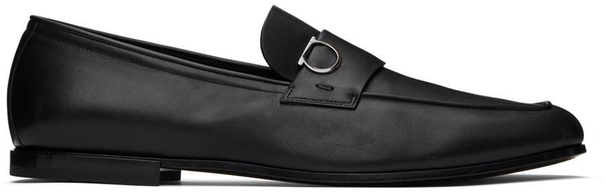 FERRAGAMO Black Gancini Ornament Loafers In Nero Product Image