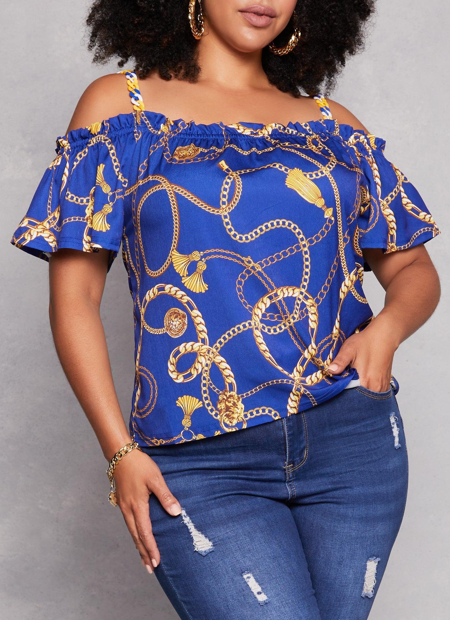 Womens Plus Size Patterned Cold Shoulder Blouse Product Image