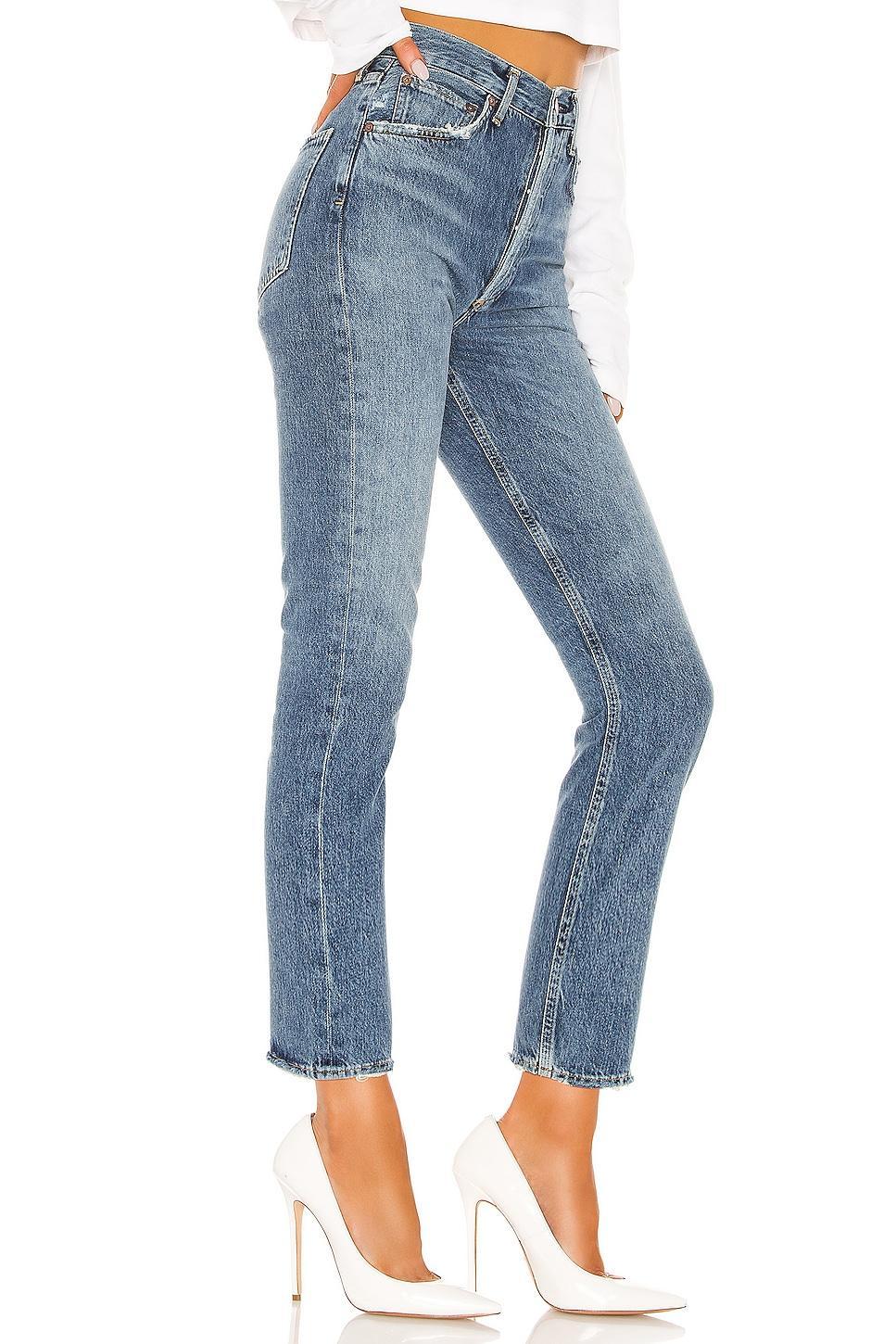 Agolde Riley High Rise Cropped Straight Jeans in Frequency Product Image