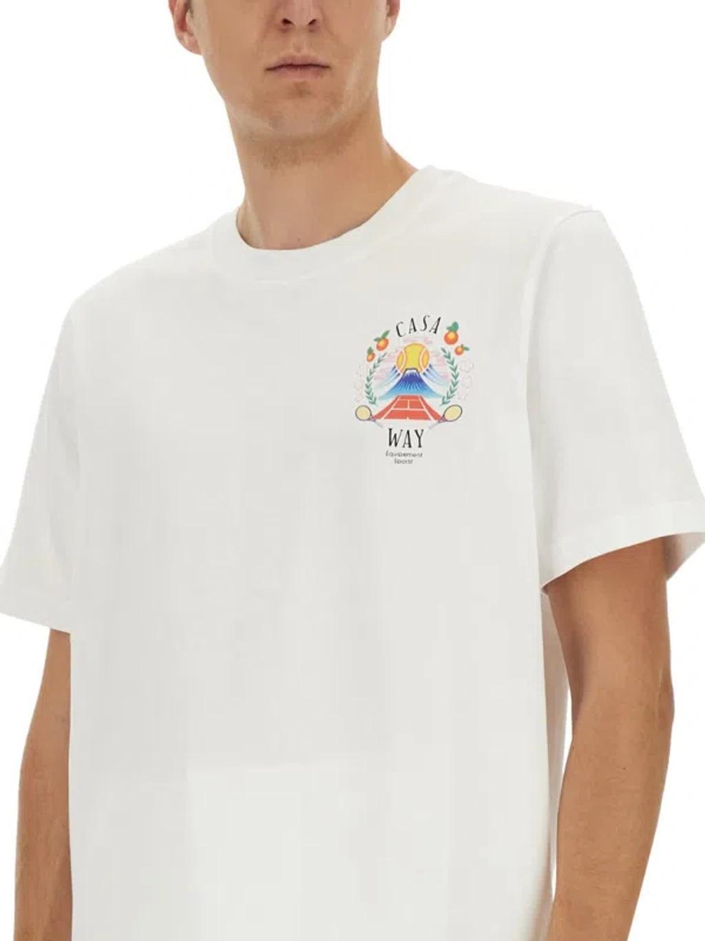 CASABLANCA T-shirt Girocollo Con Logo Sul Fronte In Cotone Bianca Uomo In Neutral Product Image