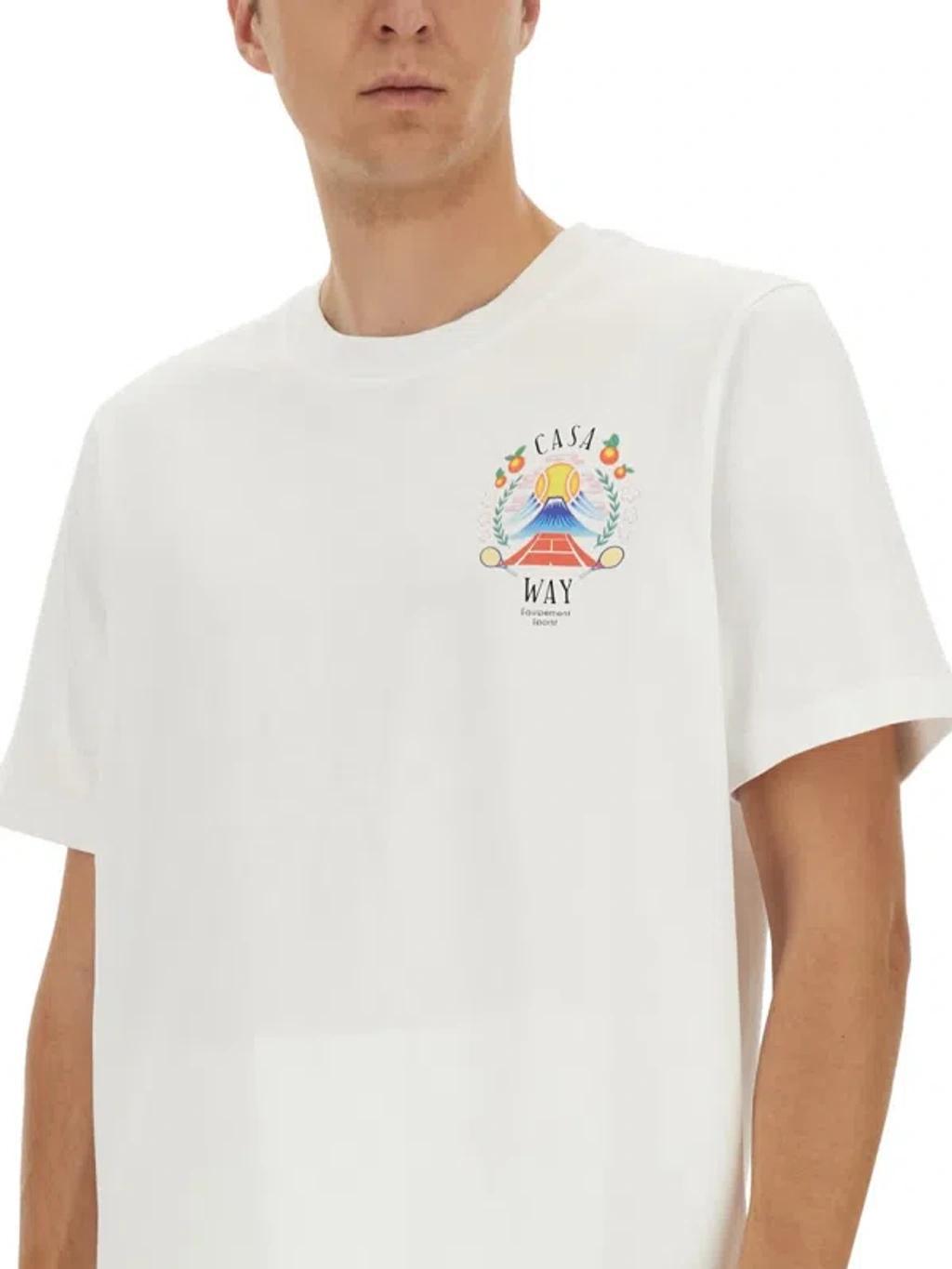 CASABLANCA T-shirt Girocollo Con Logo Sul Fronte In Cotone Bianca Uomo In Neutral Product Image