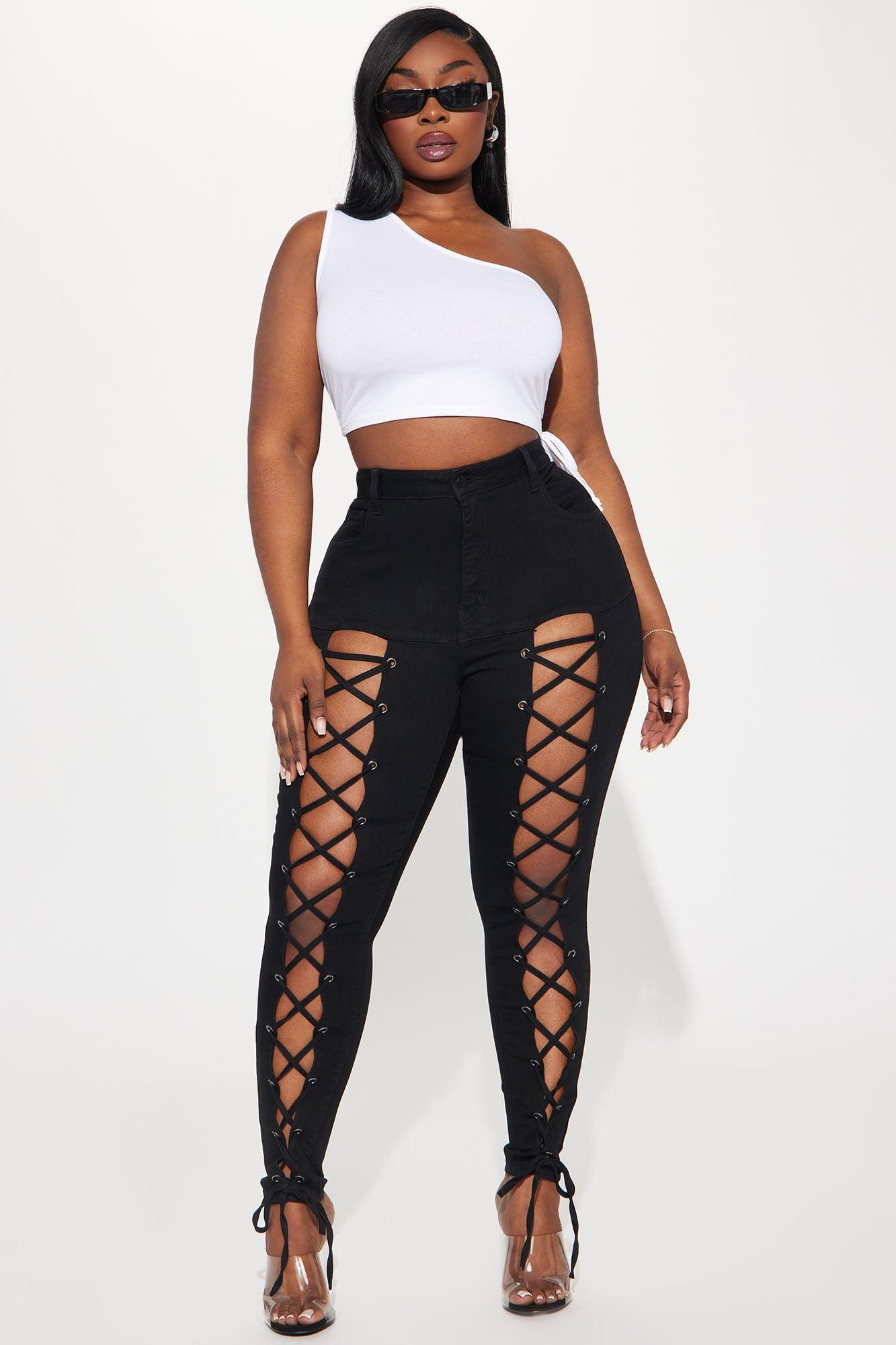 Bottle Service Lace Up Skinny Jeans - Black Product Image