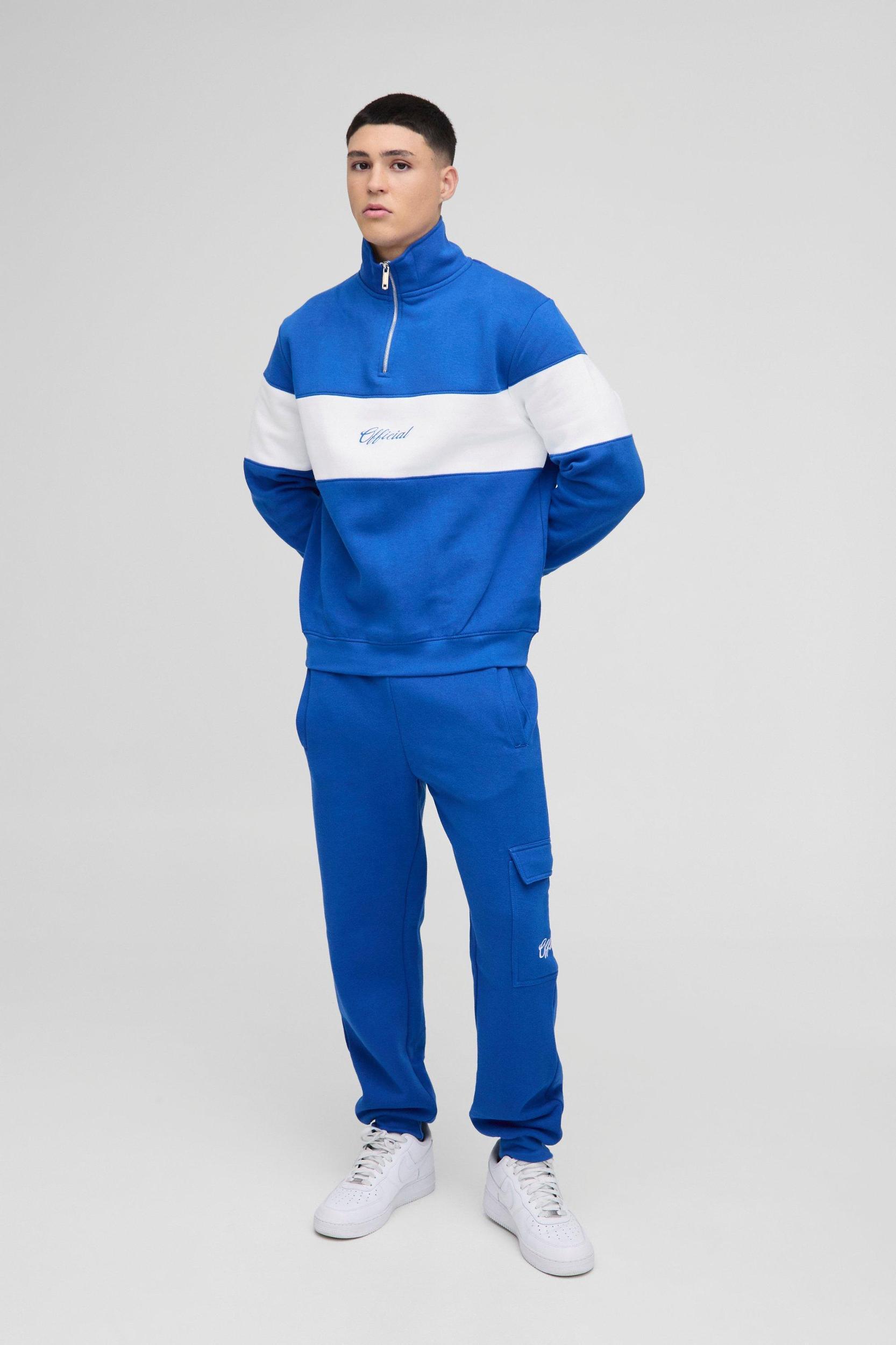 Regular Fit Man Diamond Colour Block Zip Funnel Neck Tracksuit | boohooMAN USA Product Image