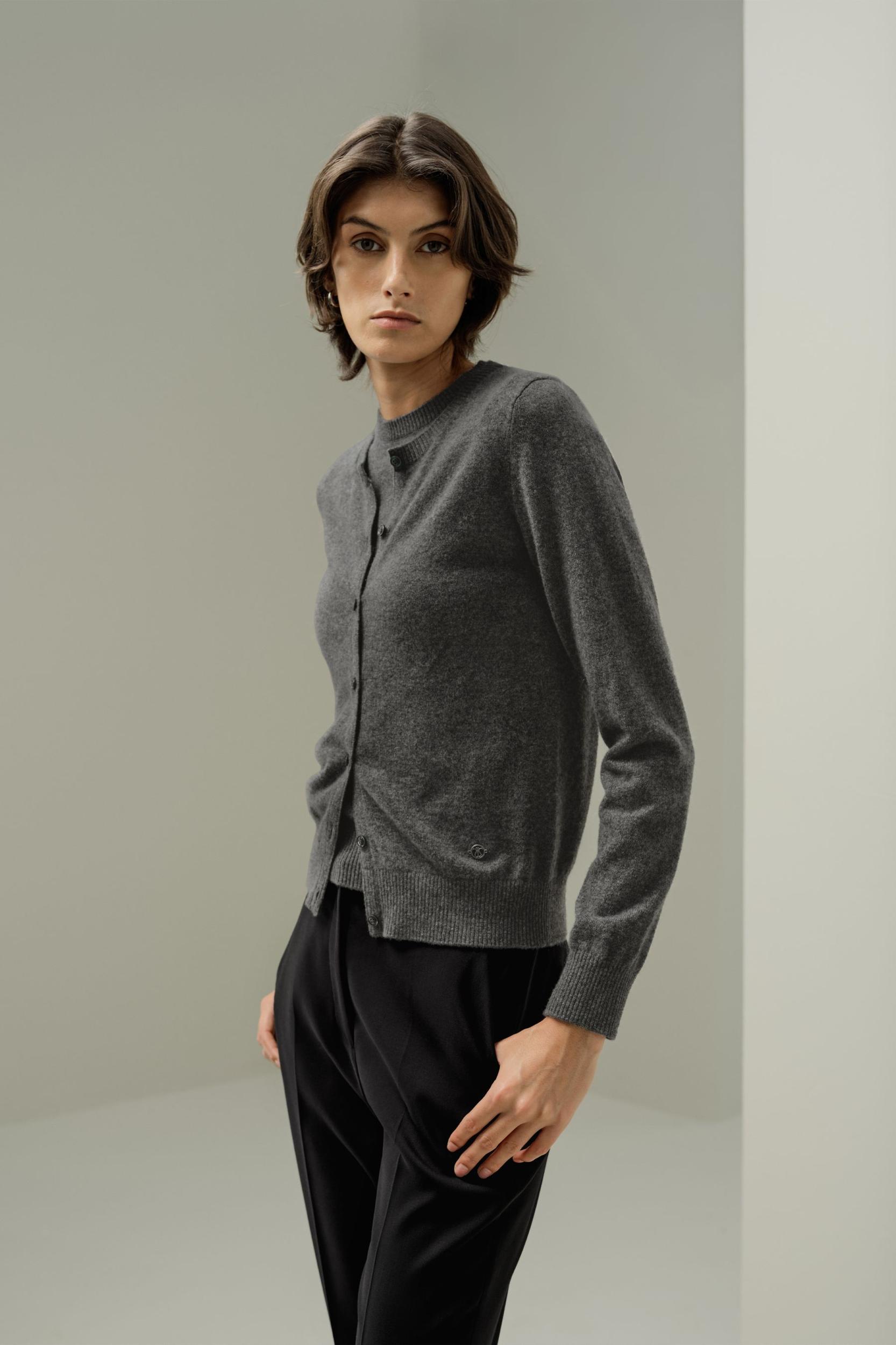 Cashmere Fitted Crew Neck Cardigan Product Image