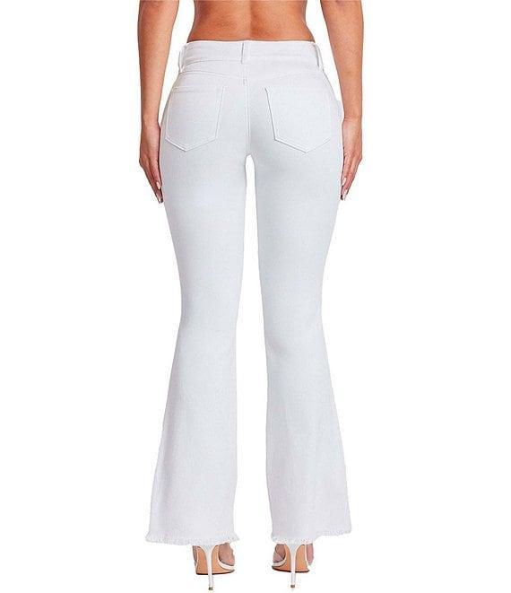 YMI Jeanswear Low Rise Frayed Hem Buckle Flare Jeans Product Image