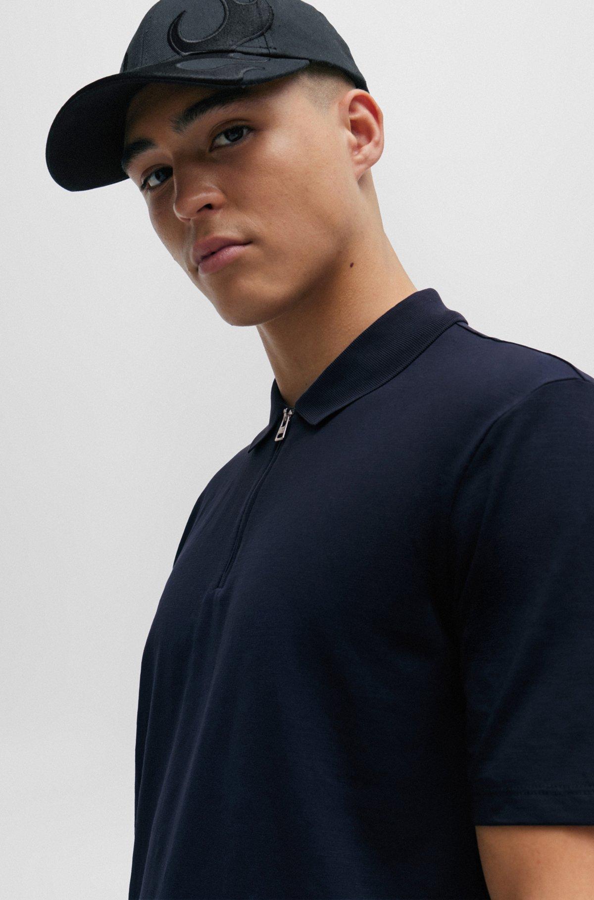 Cotton-blend polo shirt with zip placket Product Image