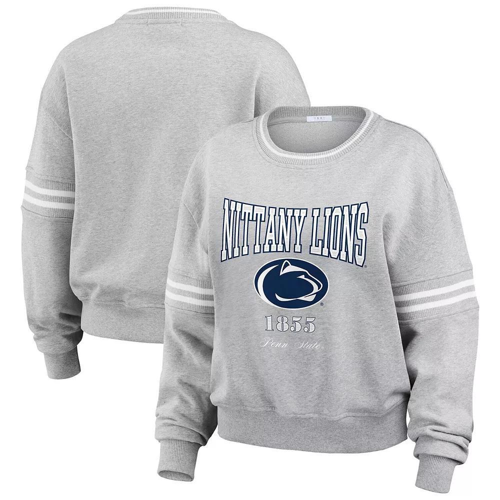Women's WEAR by Erin Andrews Heather Gray Penn State Nittany Lions Classic Stripe Pullover Sweater, Size: Large, Grey Product Image