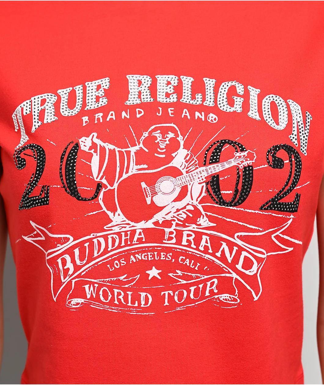 True Religion OG Crystal Buddha Red Crop T-Shirt Product Image