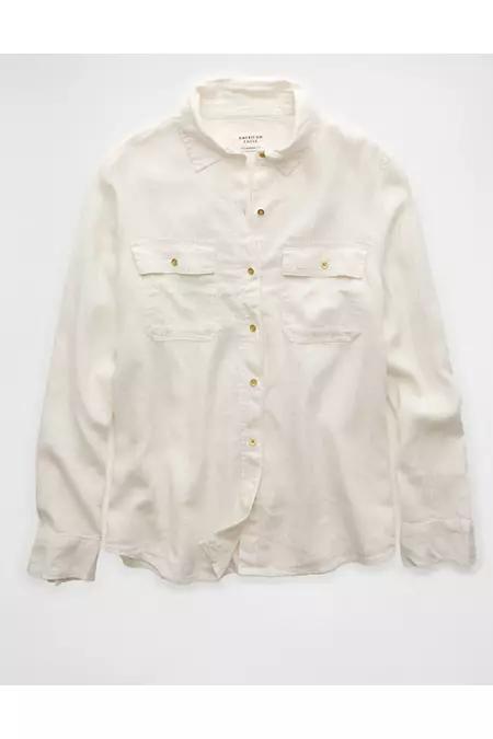 AE Weekend Vibes Linen-Blend Long-Sleeve Button-Up Shirt Women's Product Image