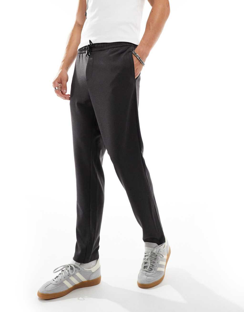 Jack & Jones tapered drawstring smart pants in dark gray heather  Product Image