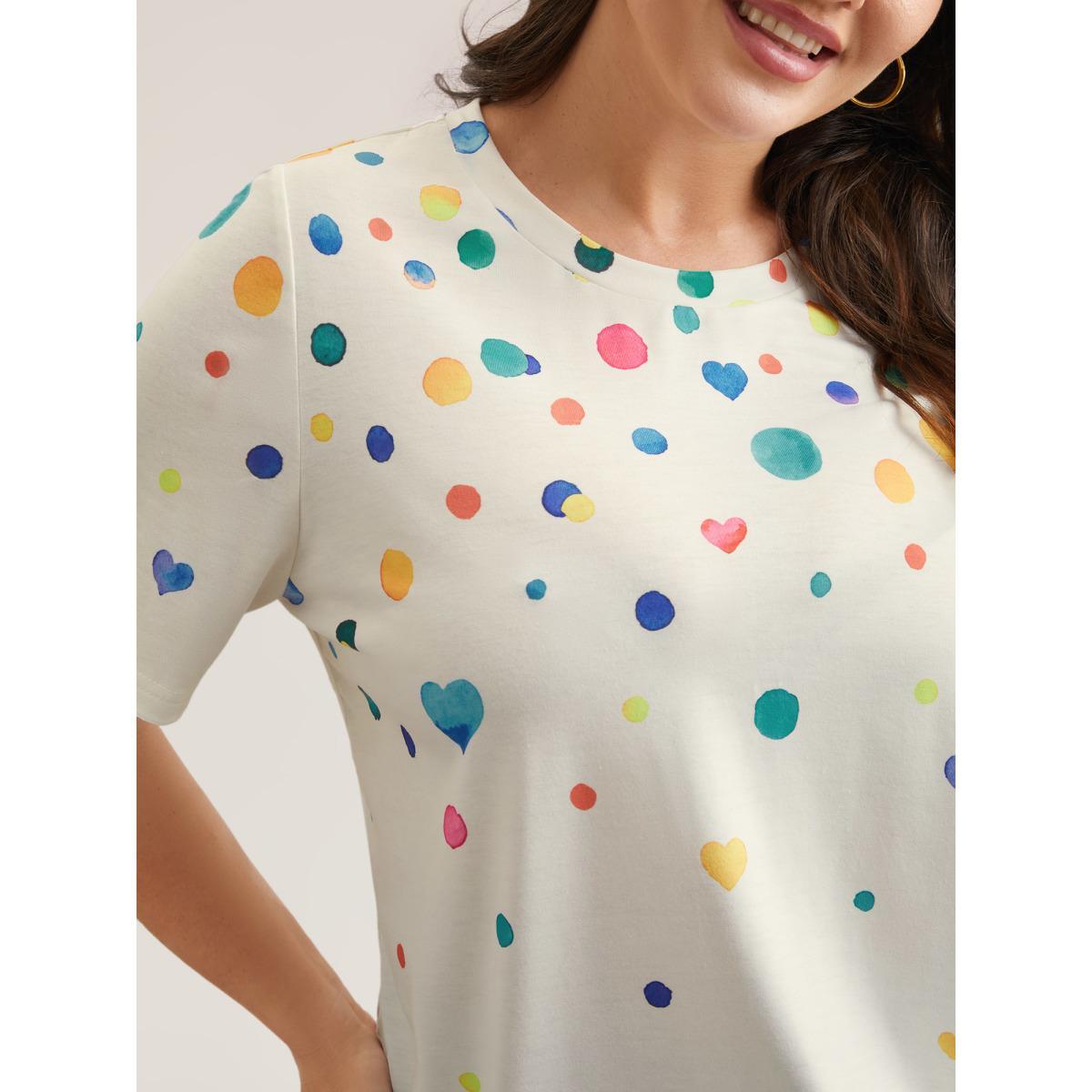 Plus Size Geometric Print Crew Neck Fitted T-Shirt Multicolor Women Casual Non Round Neck Everyday T-shirts BloomChic 26/4X Product Image
