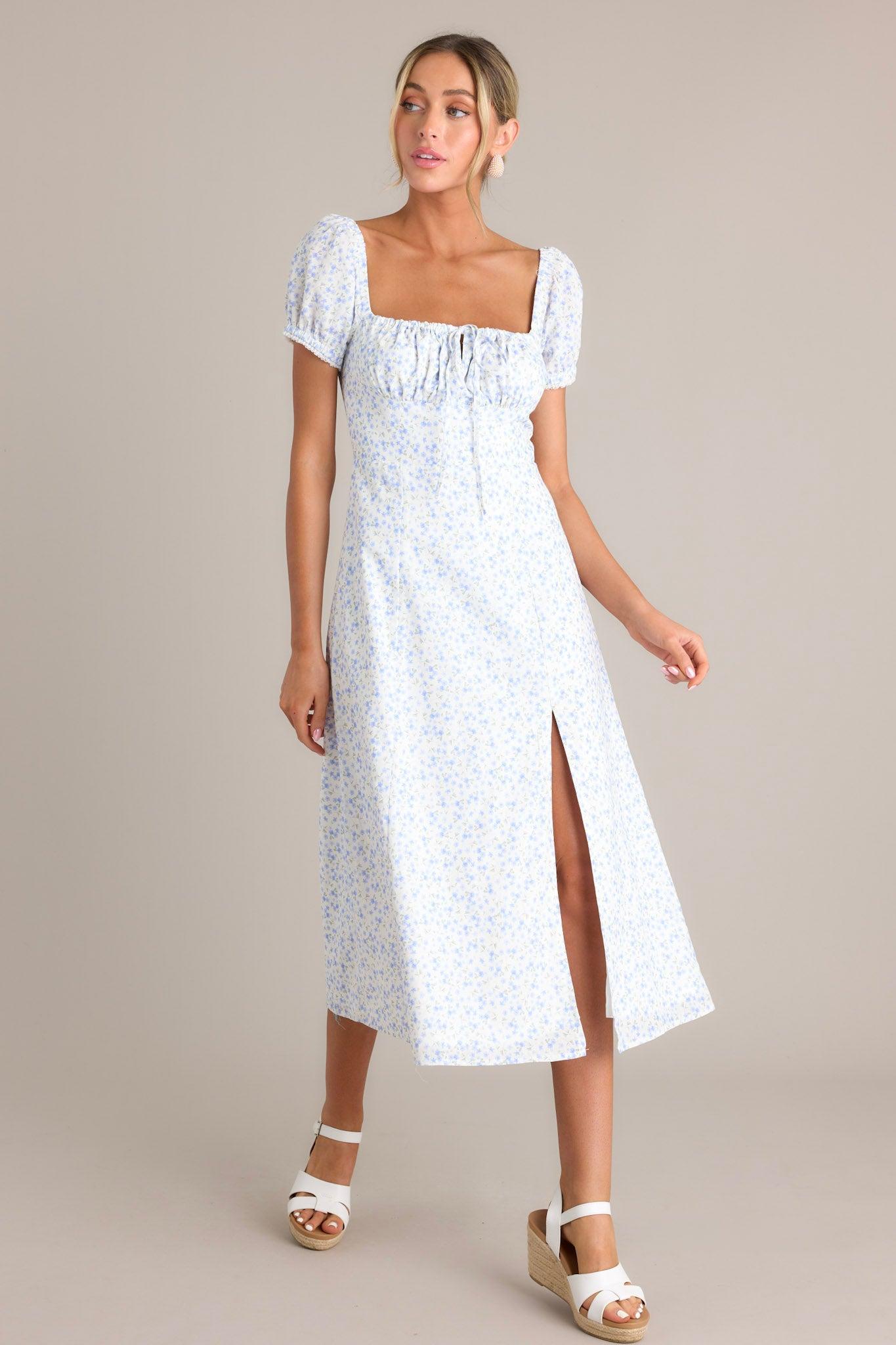 Elegant Moment Blue Floral Midi Dress Product Image