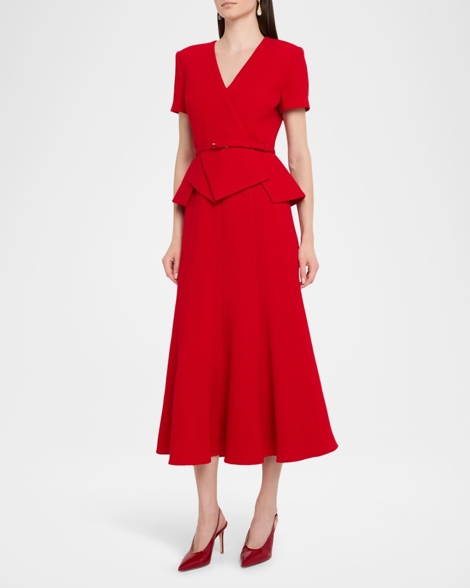 Wrap Peplum Belted Crepe Midi Dress Product Image
