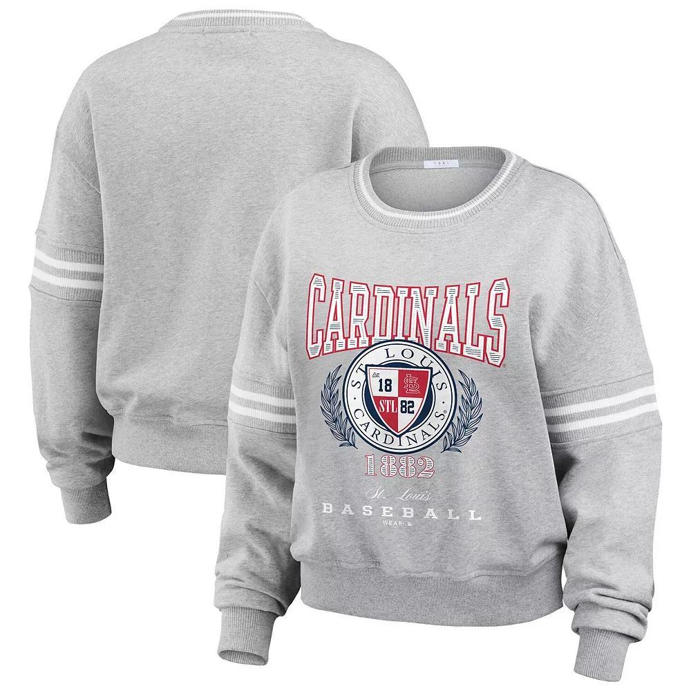 Women's WEAR by Erin Andrews Heather Gray St. Louis Cardinals Domestic Crest Pullover Sweatshirt, Size: 2XL, Grey Product Image