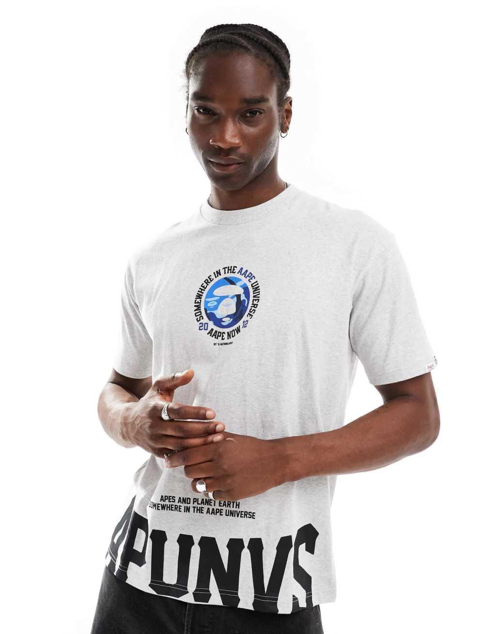 Aape By A Bathing Ape motif back print t-shirt in gray Product Image