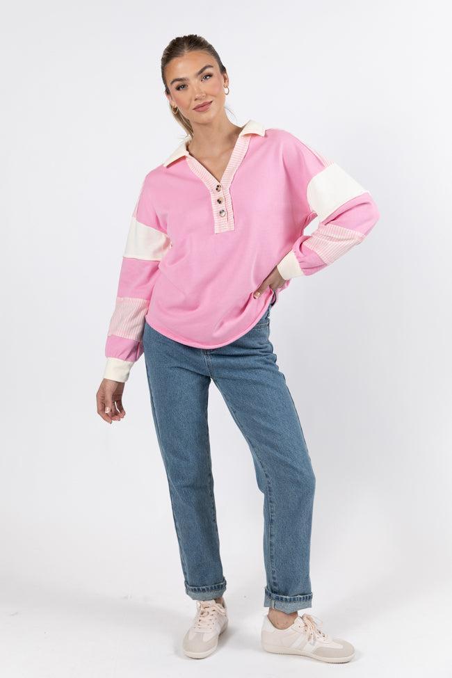 Lost In Translation Pink Collared Sweatshirt SALE Product Image