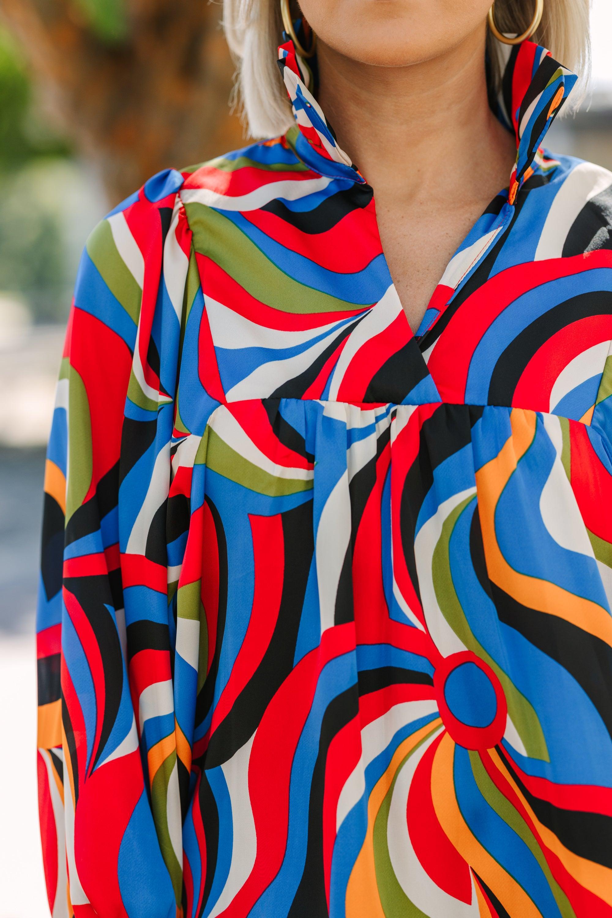 Go For Love Red & Black Retro Abstract Blouse Female Product Image