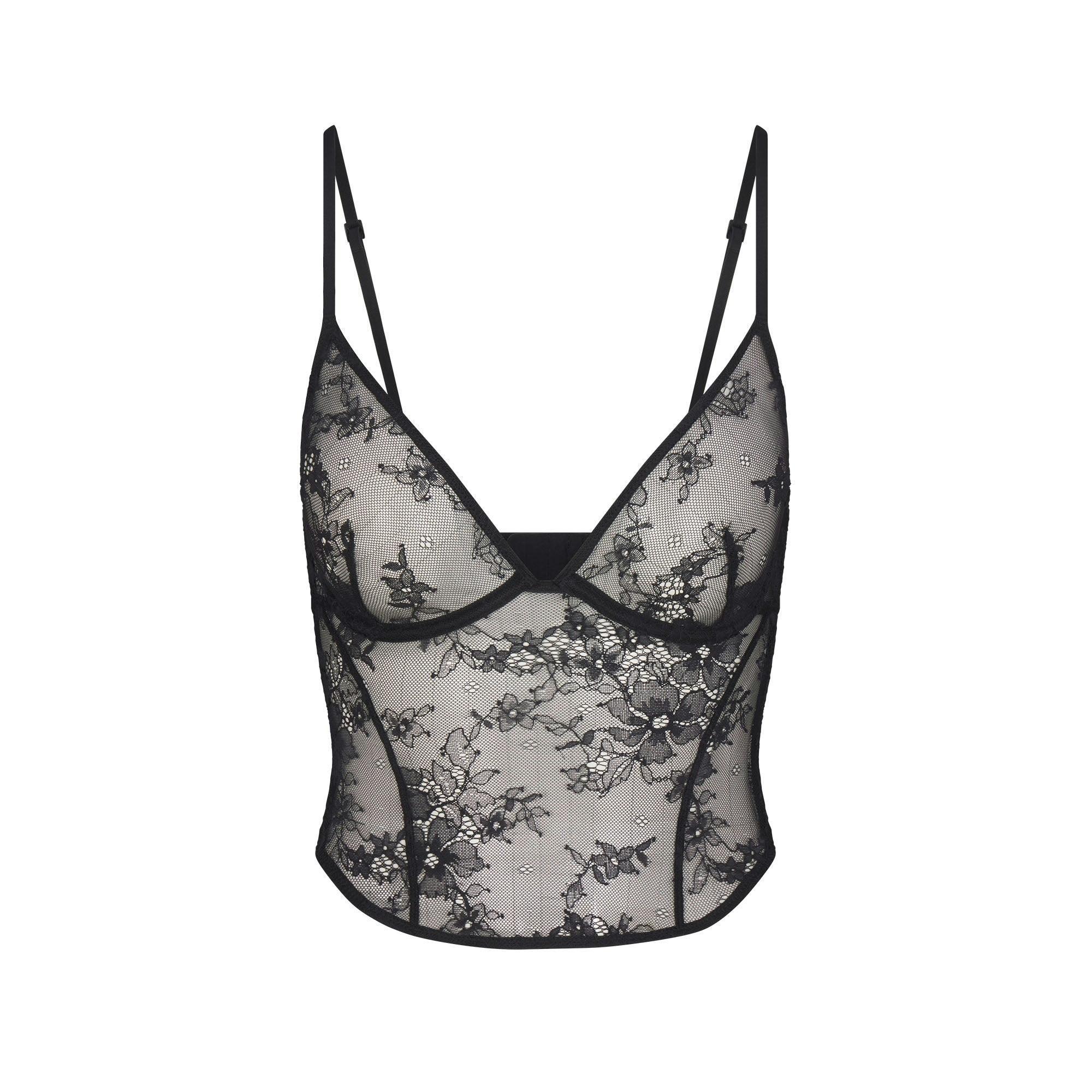 ULTRA FINE LACE PLUNGE CORSET | ONYX Product Image