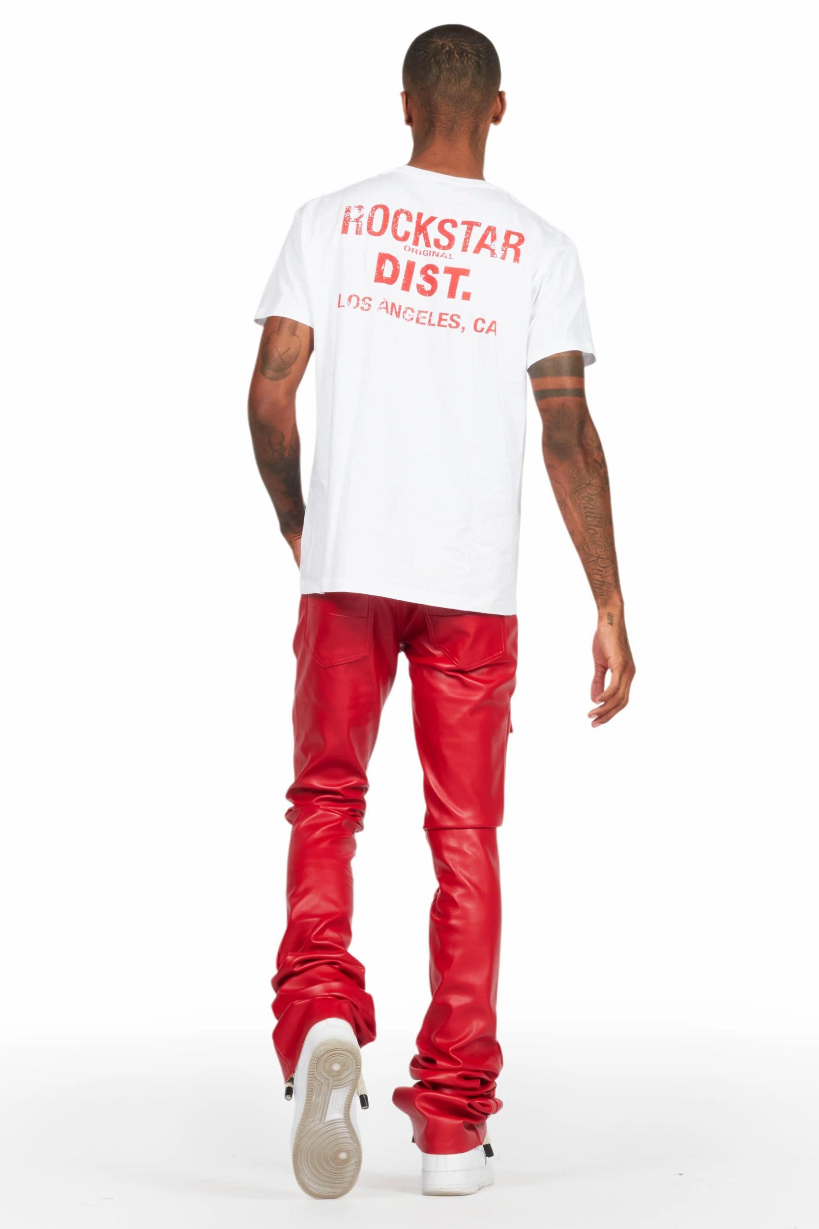 Petrus Red PU Stacked Flare Leather Jean Male Product Image