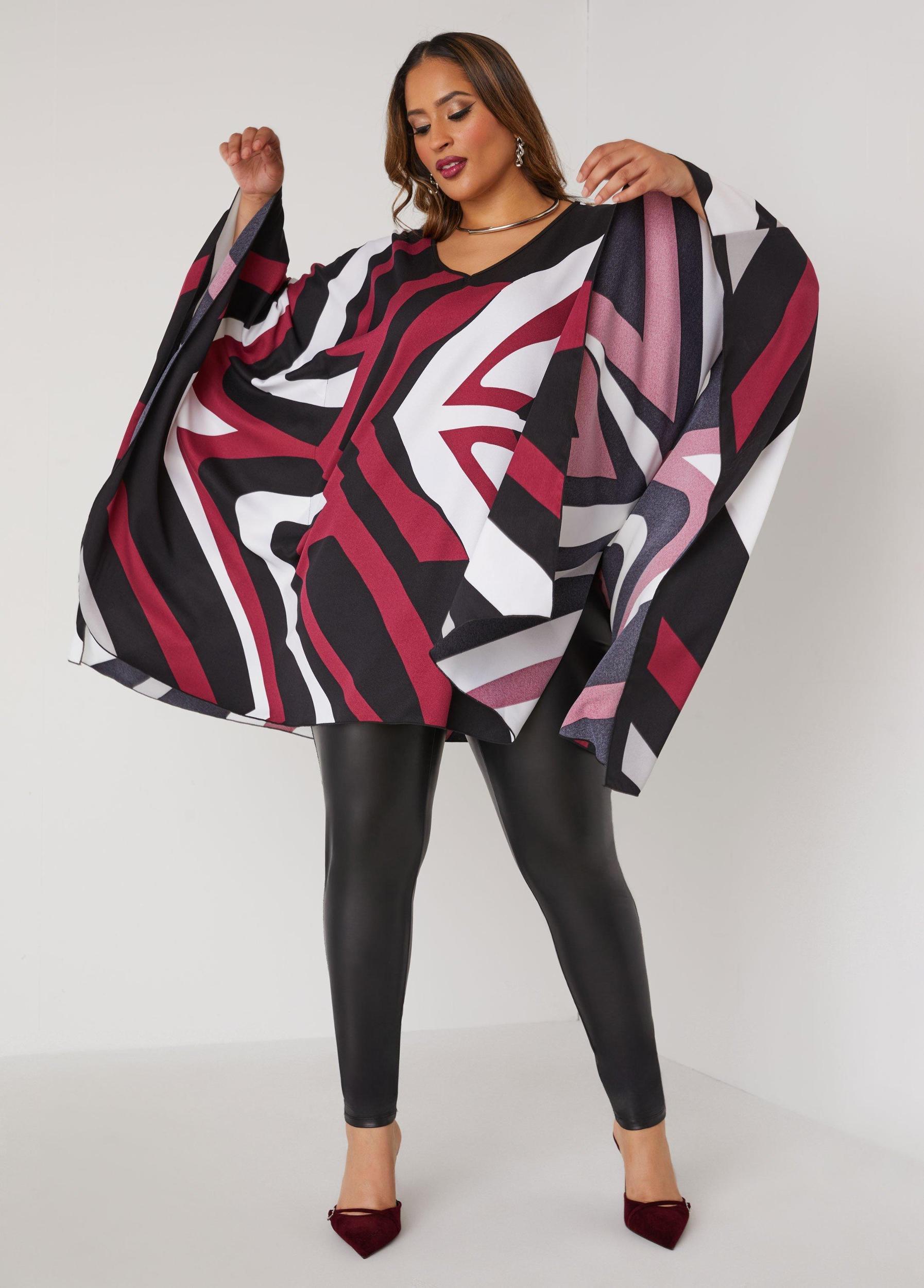Plus Size Printed V Neck Poncho Ashley Stewart Product Image