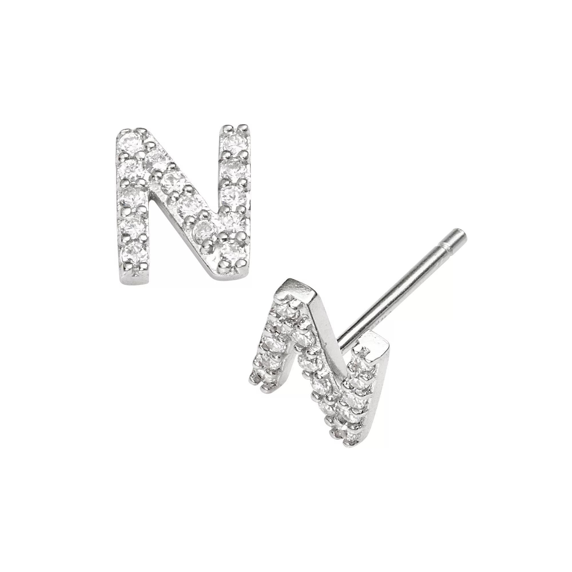 Sophie Miller Sterling Silver Cubic Zirconia Initial Stud Earrings, Womens Product Image
