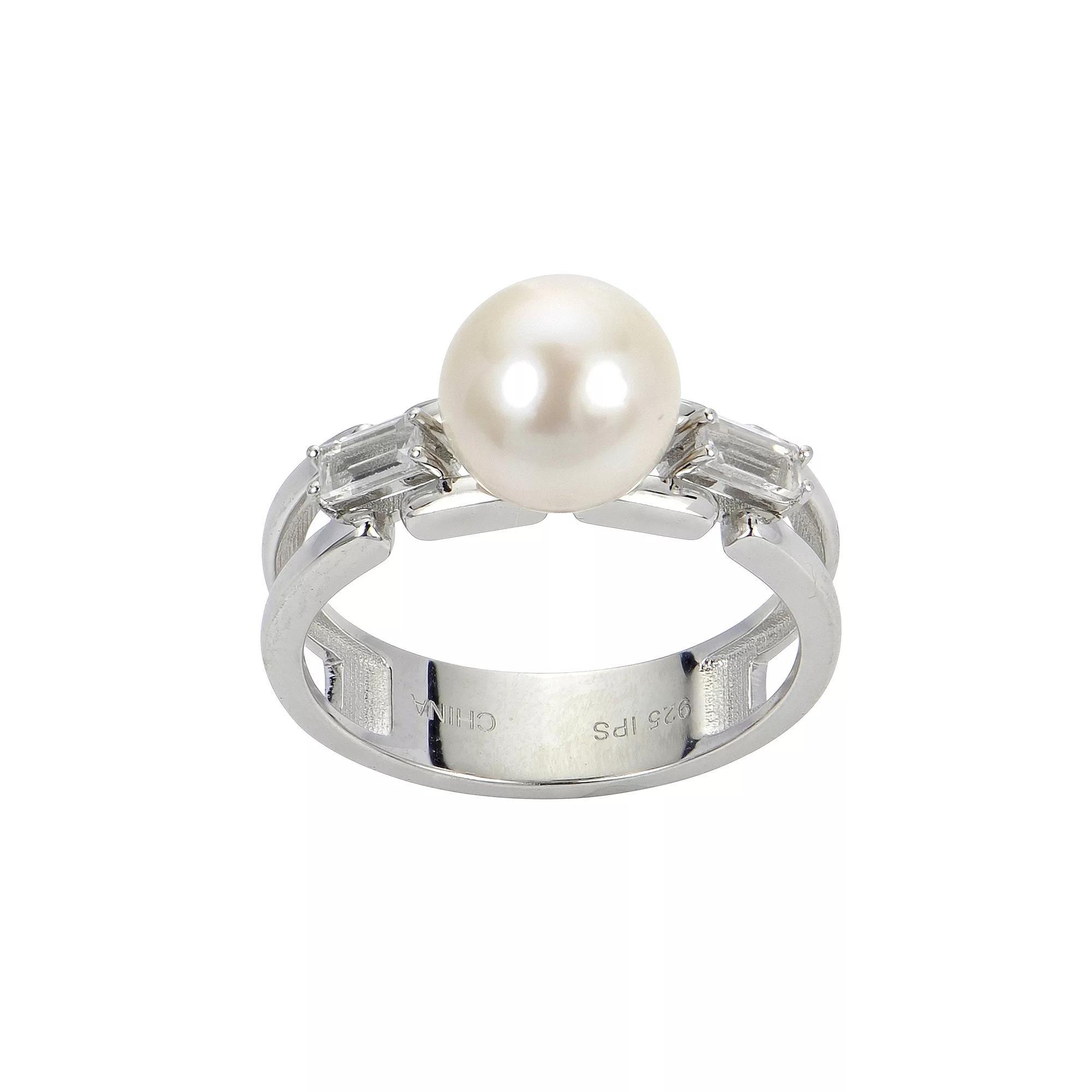 PearLustre by Imperial Sterling Silver Freshwater Cultured Pearl & White Topaz Ring, Womens Product Image