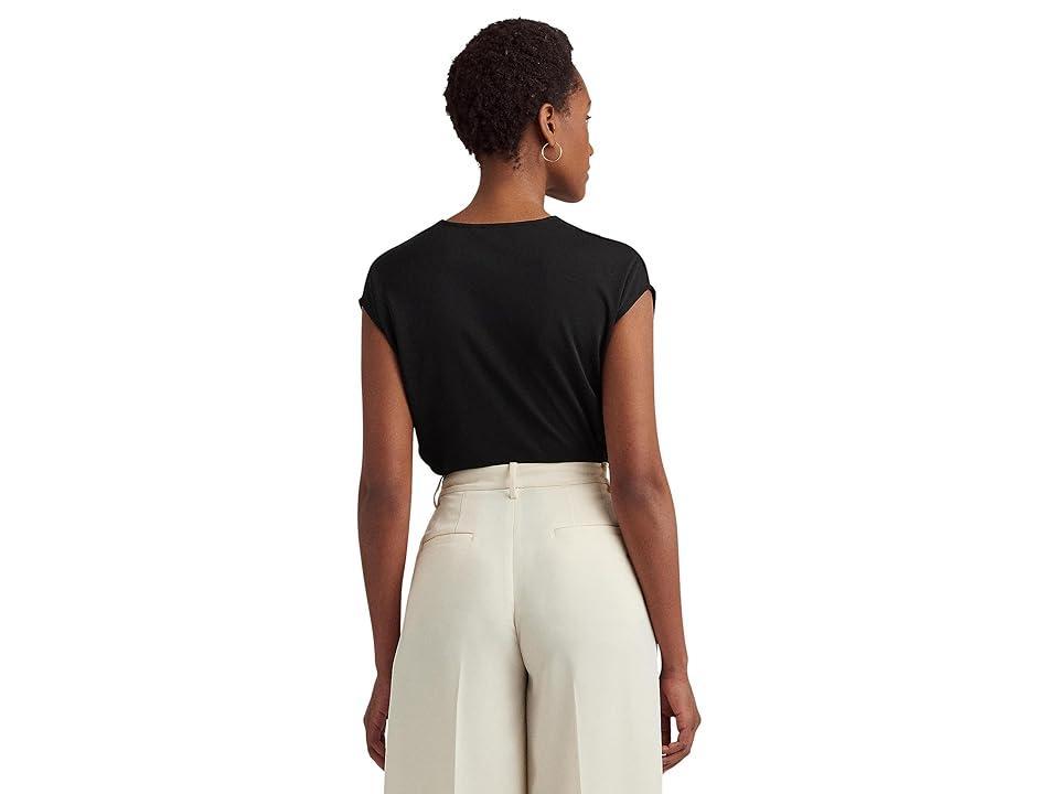 Lauren Ralph Lauren Twist-Front Jersey Cap-Sleeve Tee Women's Clothing Product Image