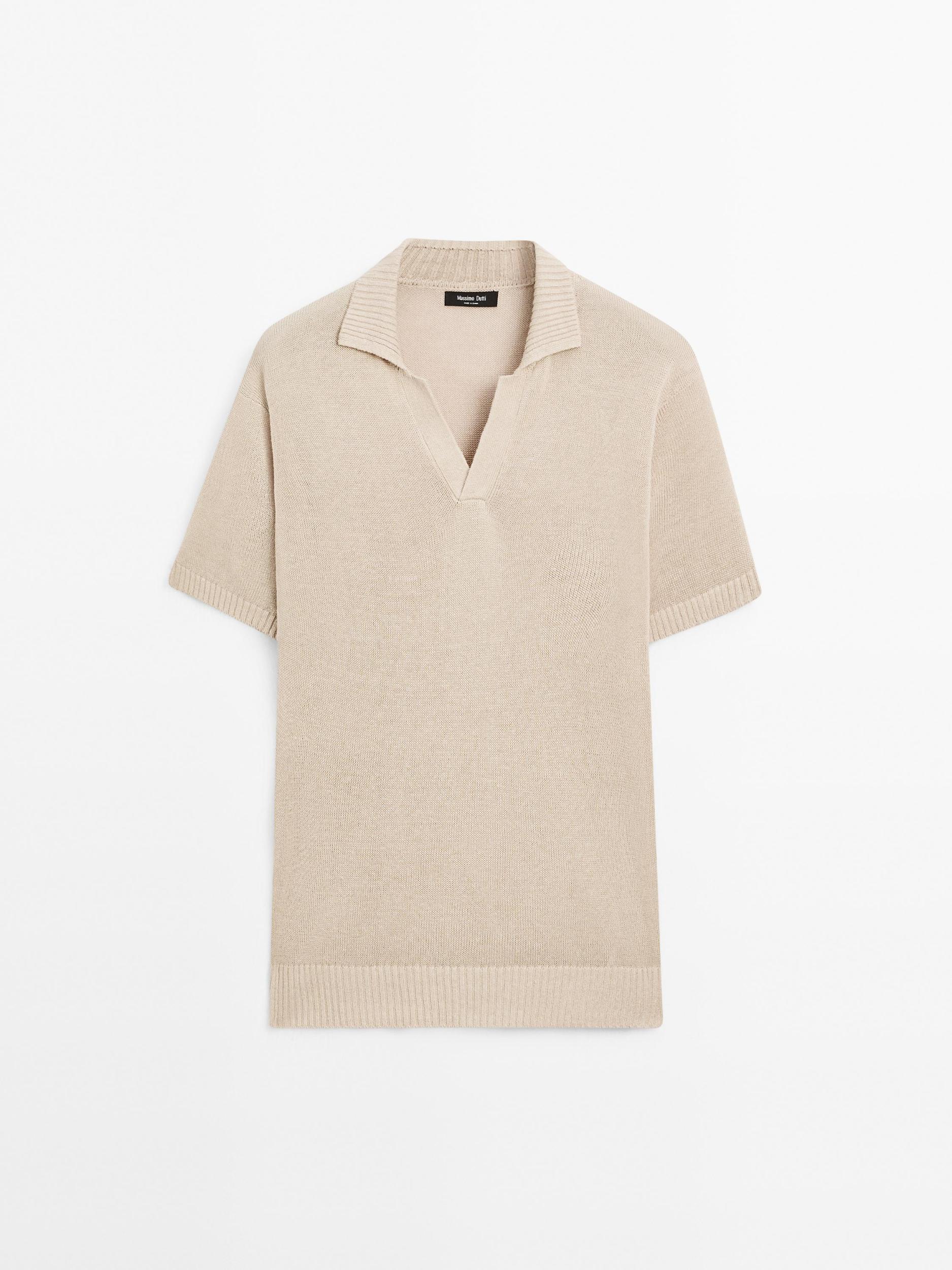 Knit V-neck polo shirt Product Image