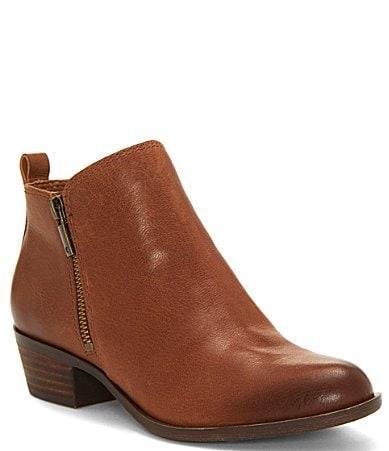 Lucky Brand Basel Smooth Leather Side Zip Block Heel Booties Product Image