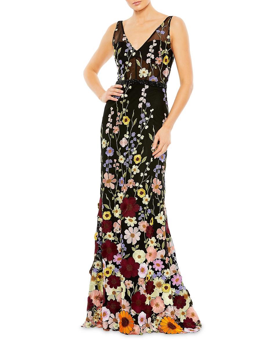 Mac Duggal Floral Embroidered Tulle Sleeveless V-Neck A Product Image