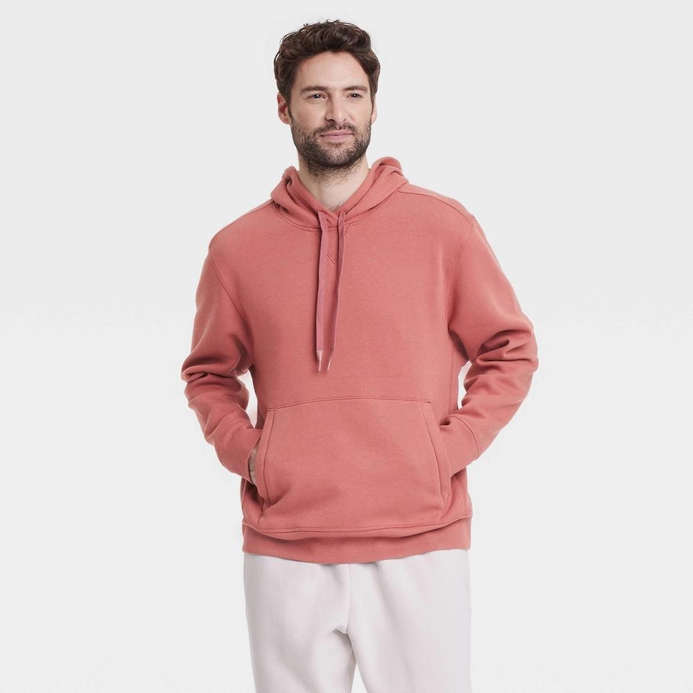 Mens Cotton Fleece Hooded Sweatshirt - All In Motion Reassuring Red S: Kangaroo Pocket, Drawstring Hood Product Image