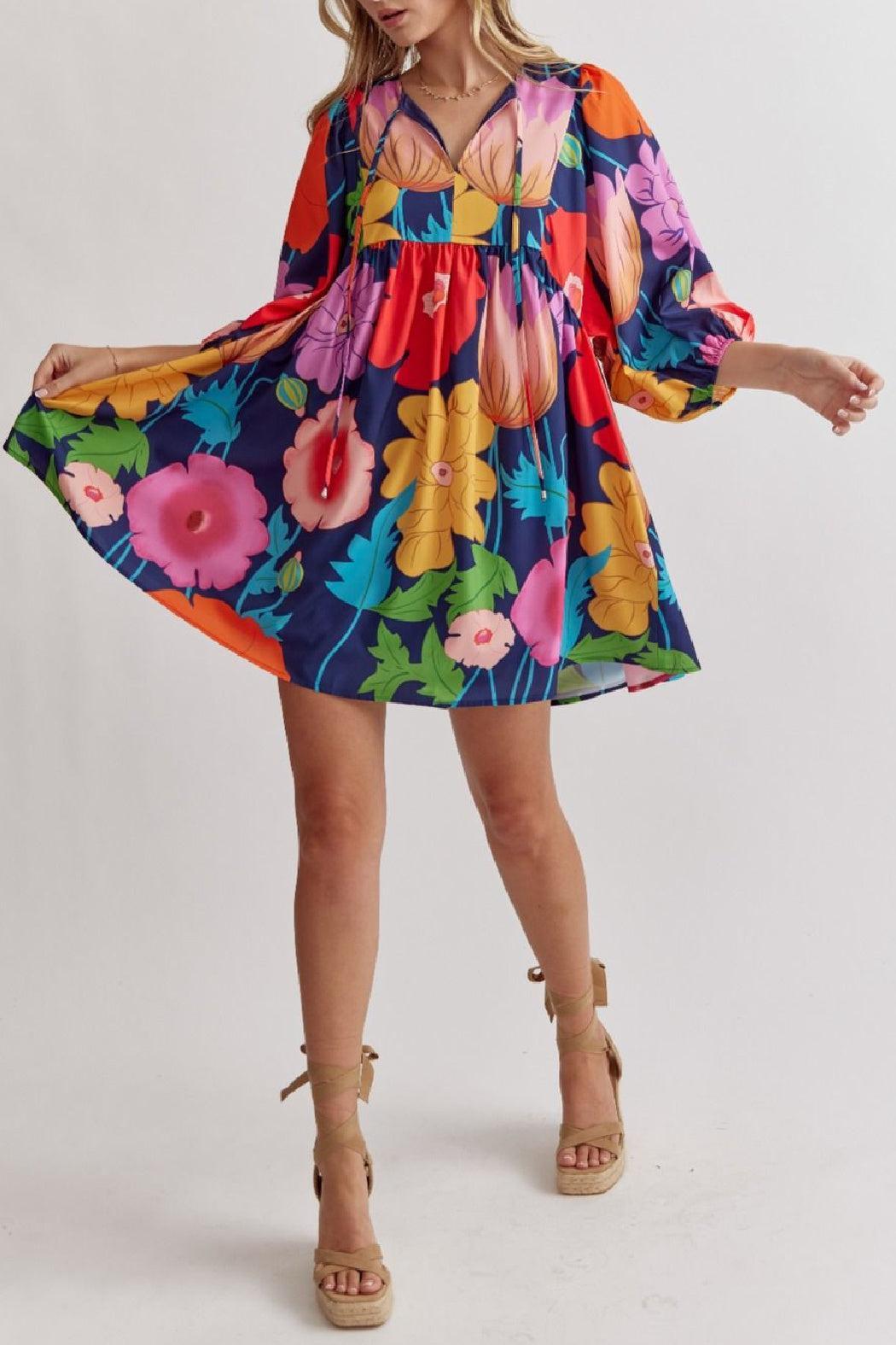 Half Sleeve Floral Dress Product Image