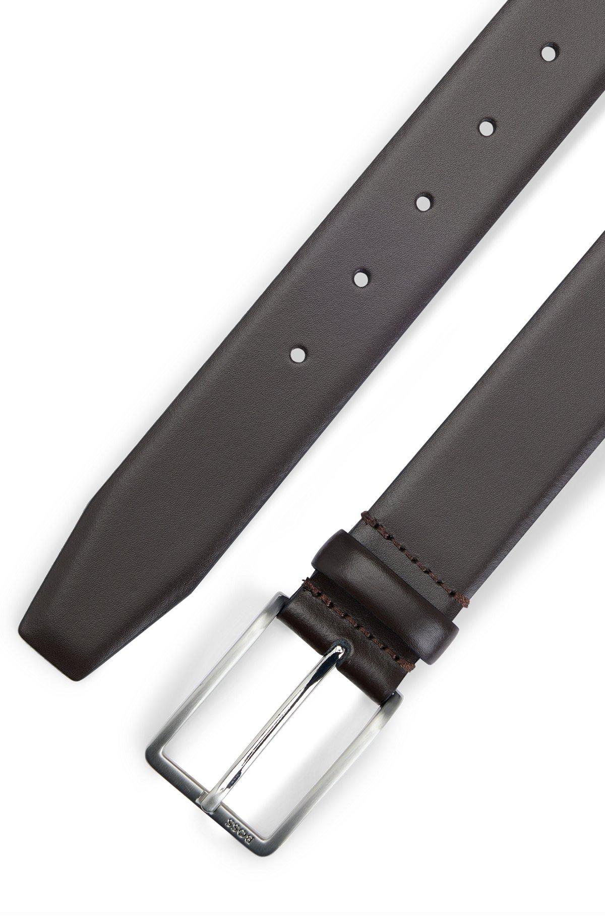 Italian-made leather belt with engraved-logo buckle Product Image