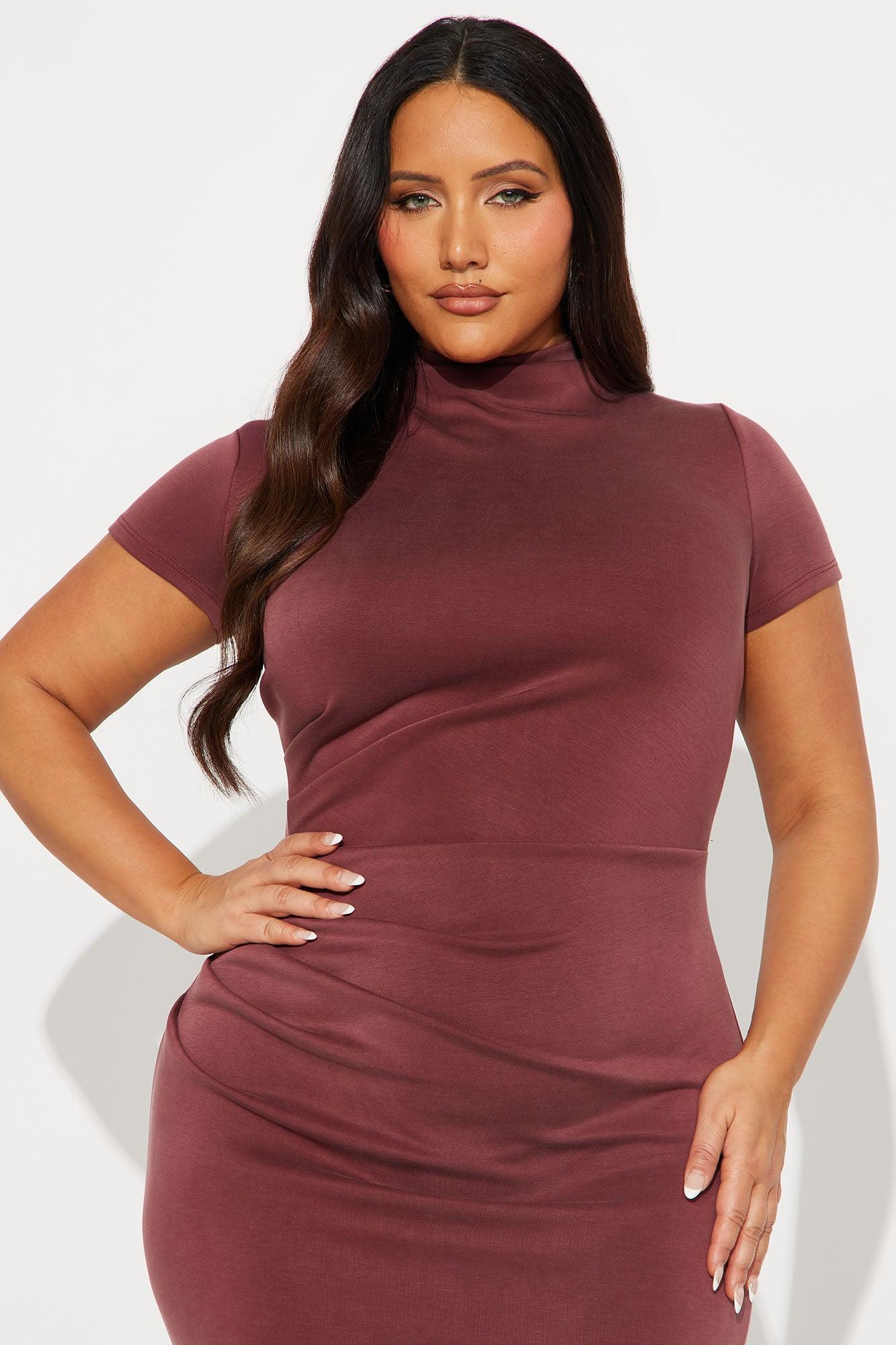 Belle Mock Neck Maxi Dress - Burgundy Product Image