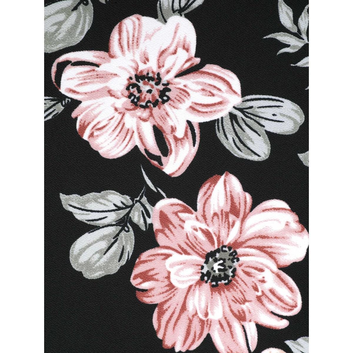 Plus Size Big Flowers Crew Neck Elastic Sweatshirt Women Black Elegant Contrast Round Neck Everyday Sweatshirts BloomChic 26/4X Product Image